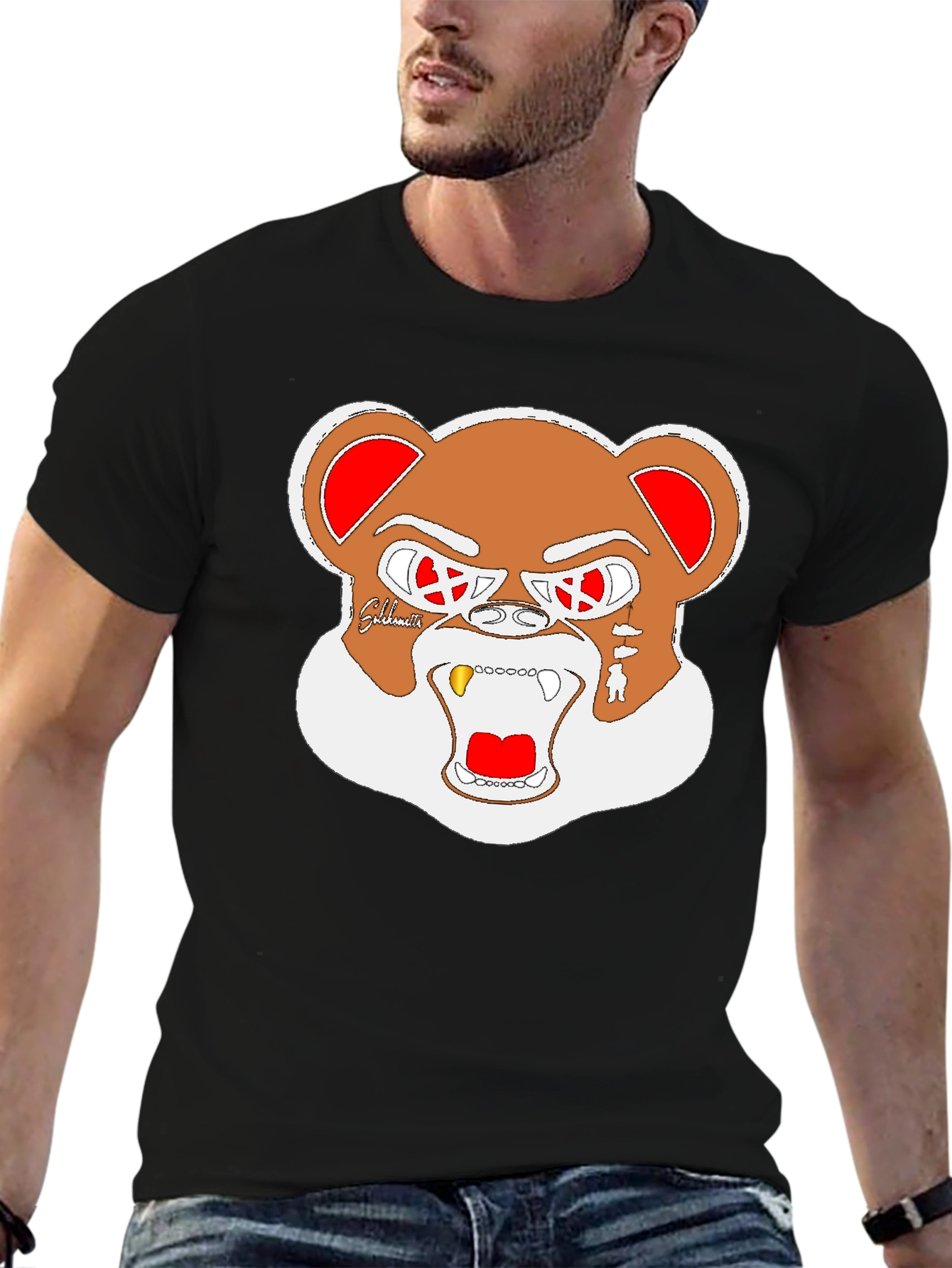 Cool Bear Graphic Print Black T-Shirt