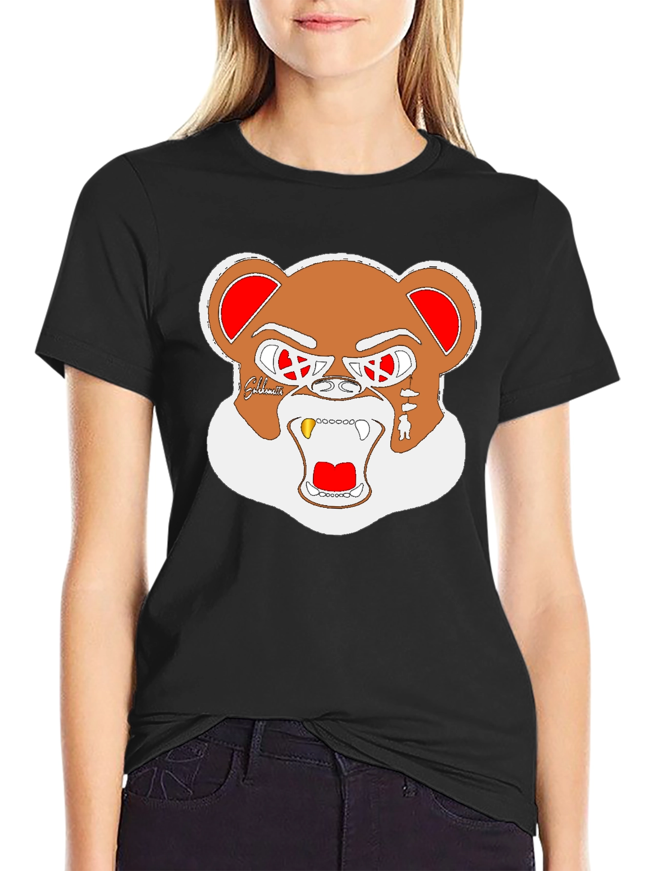 Cool Bear Graphic Print Black T-Shirt