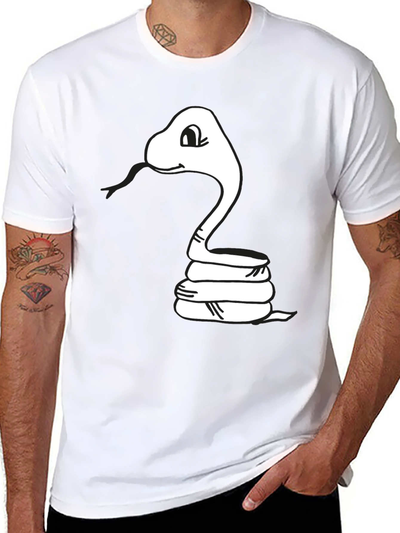 Cartoon Snake Graphic Tee - Black
