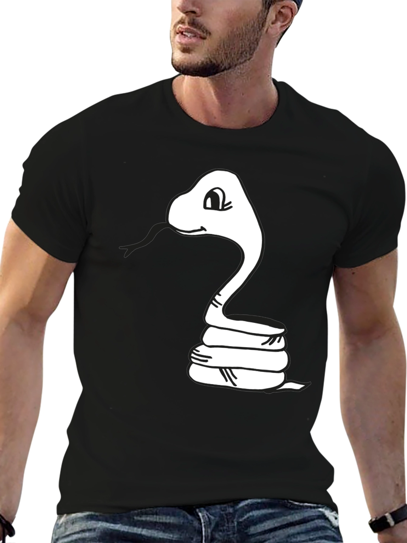 Cartoon Snake Graphic Tee - Black