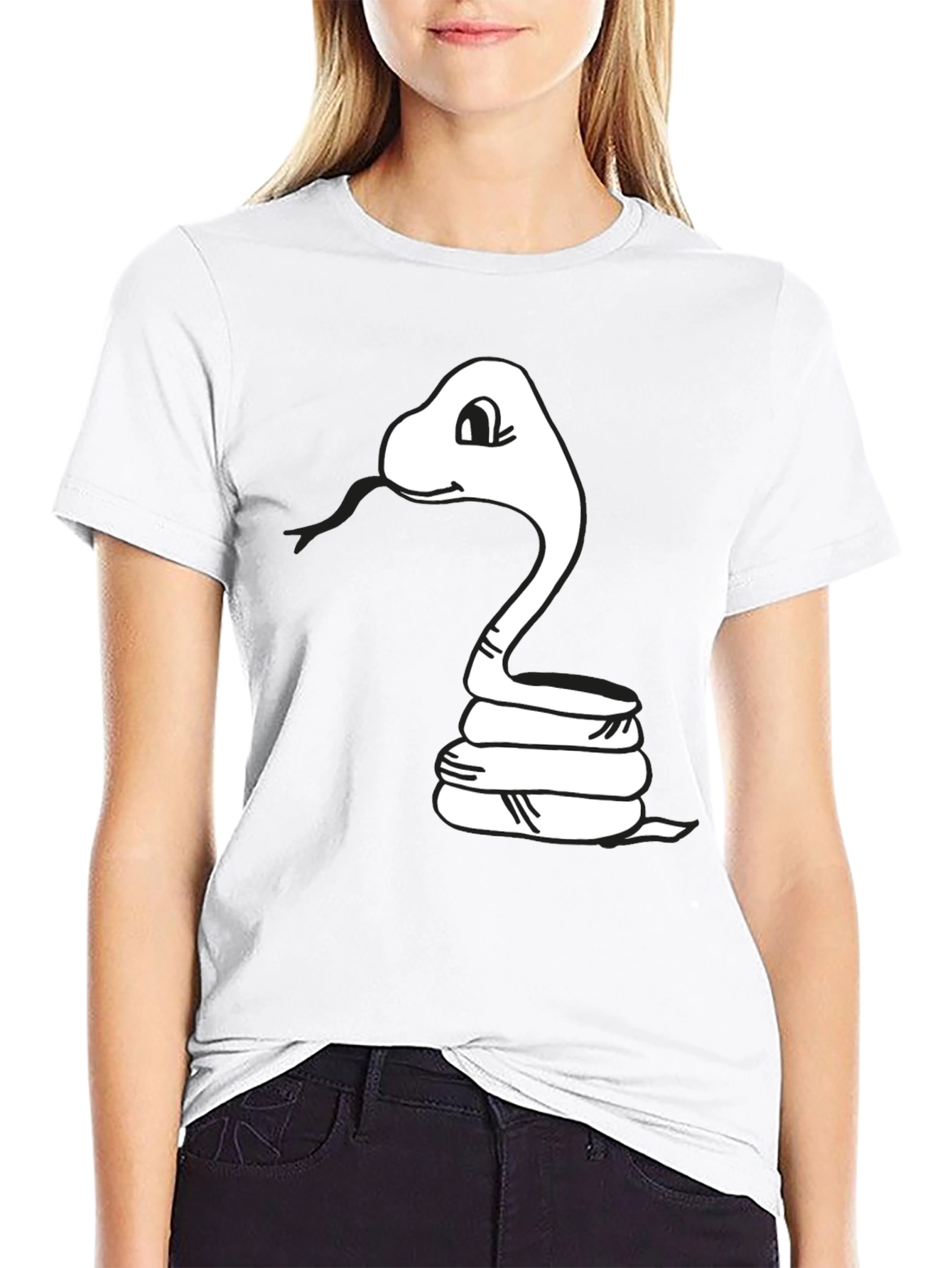 Cartoon Snake Graphic Tee - Black