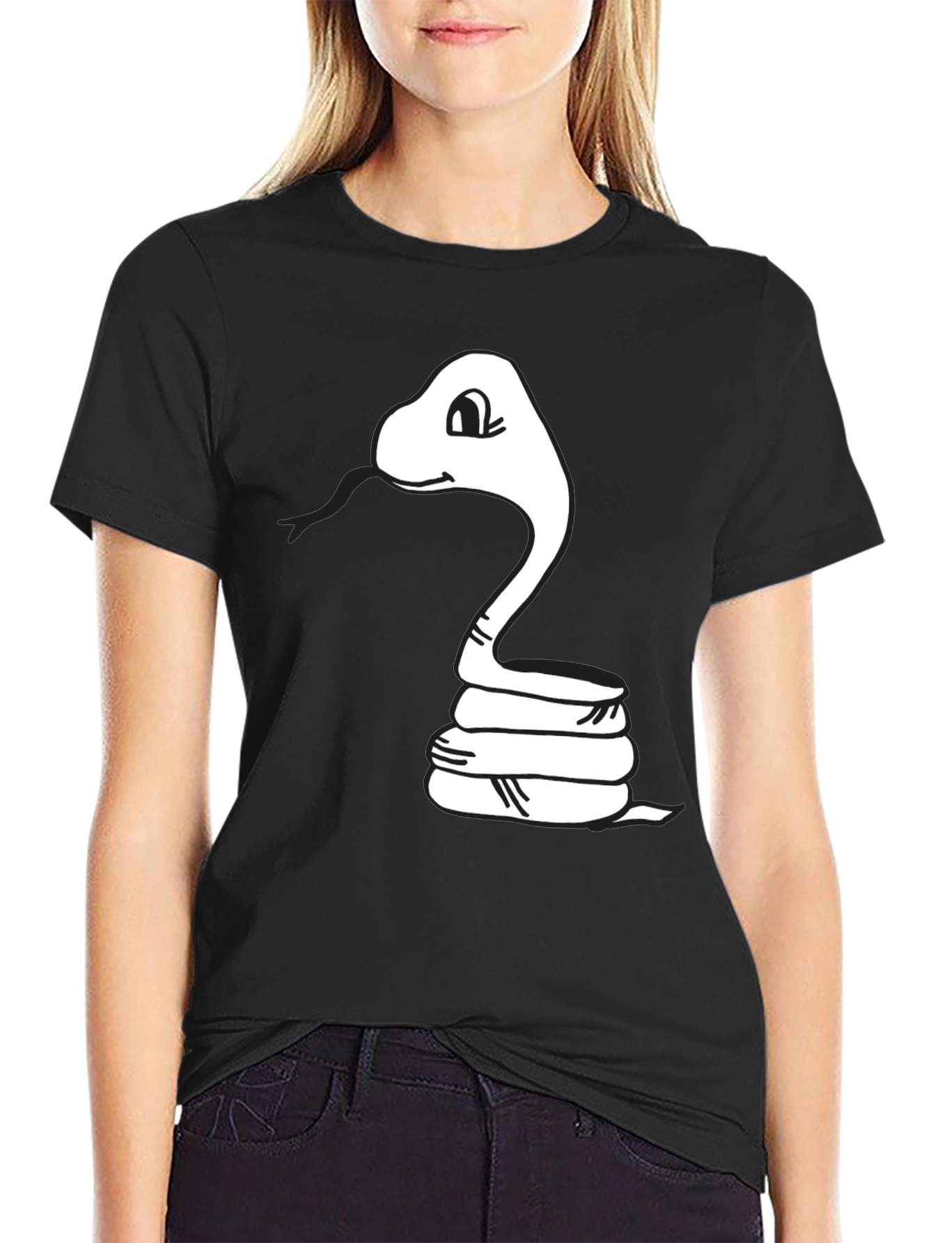 Cartoon Snake Graphic Tee - Black