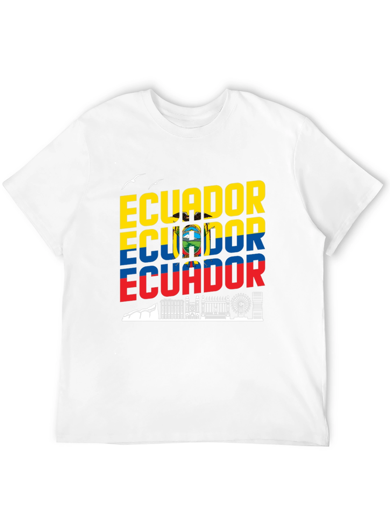 Ecuador Flag Skyline Graphic Print Black T-Shirt