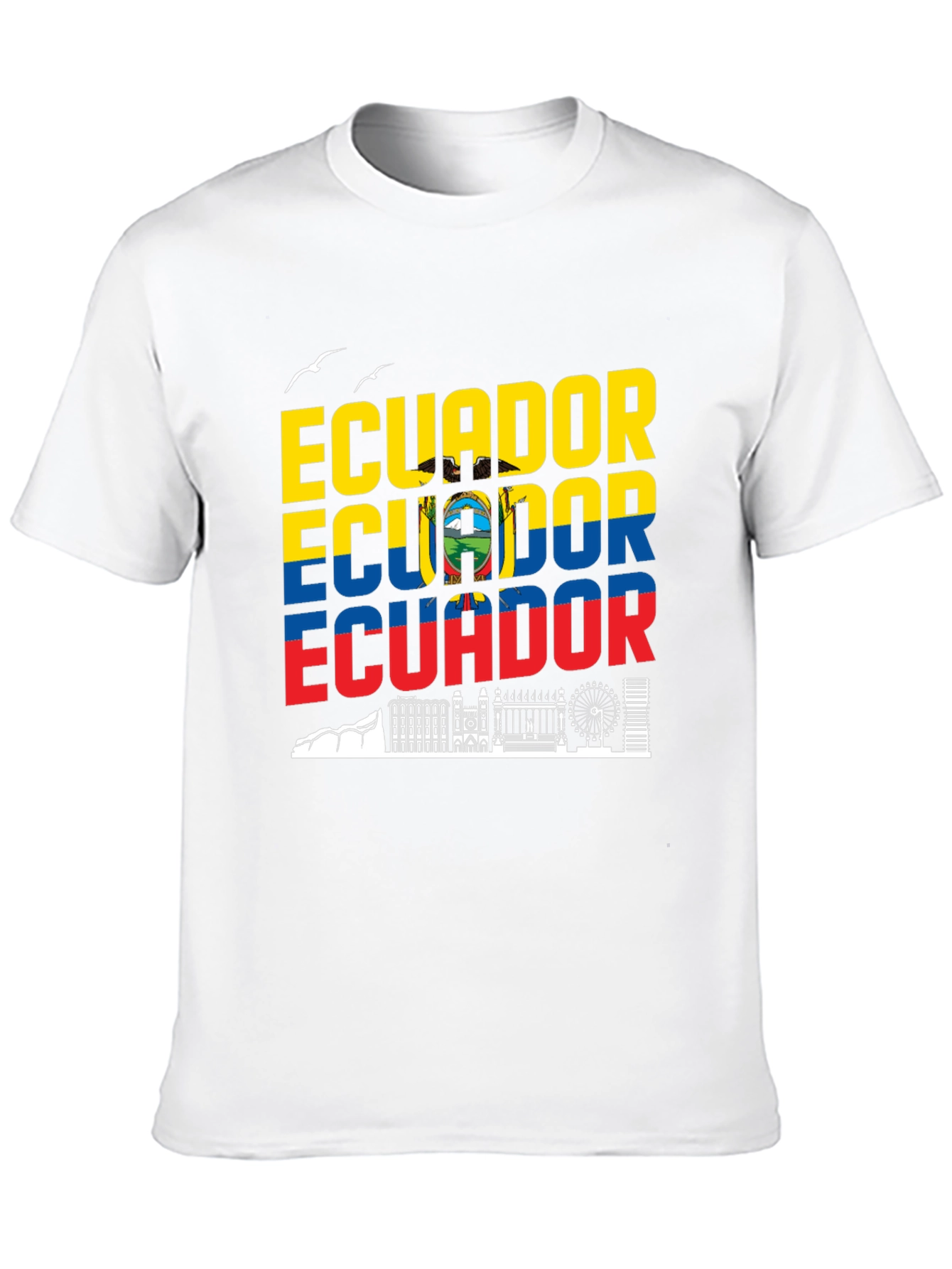 Ecuador Flag Skyline Graphic Print Black T-Shirt