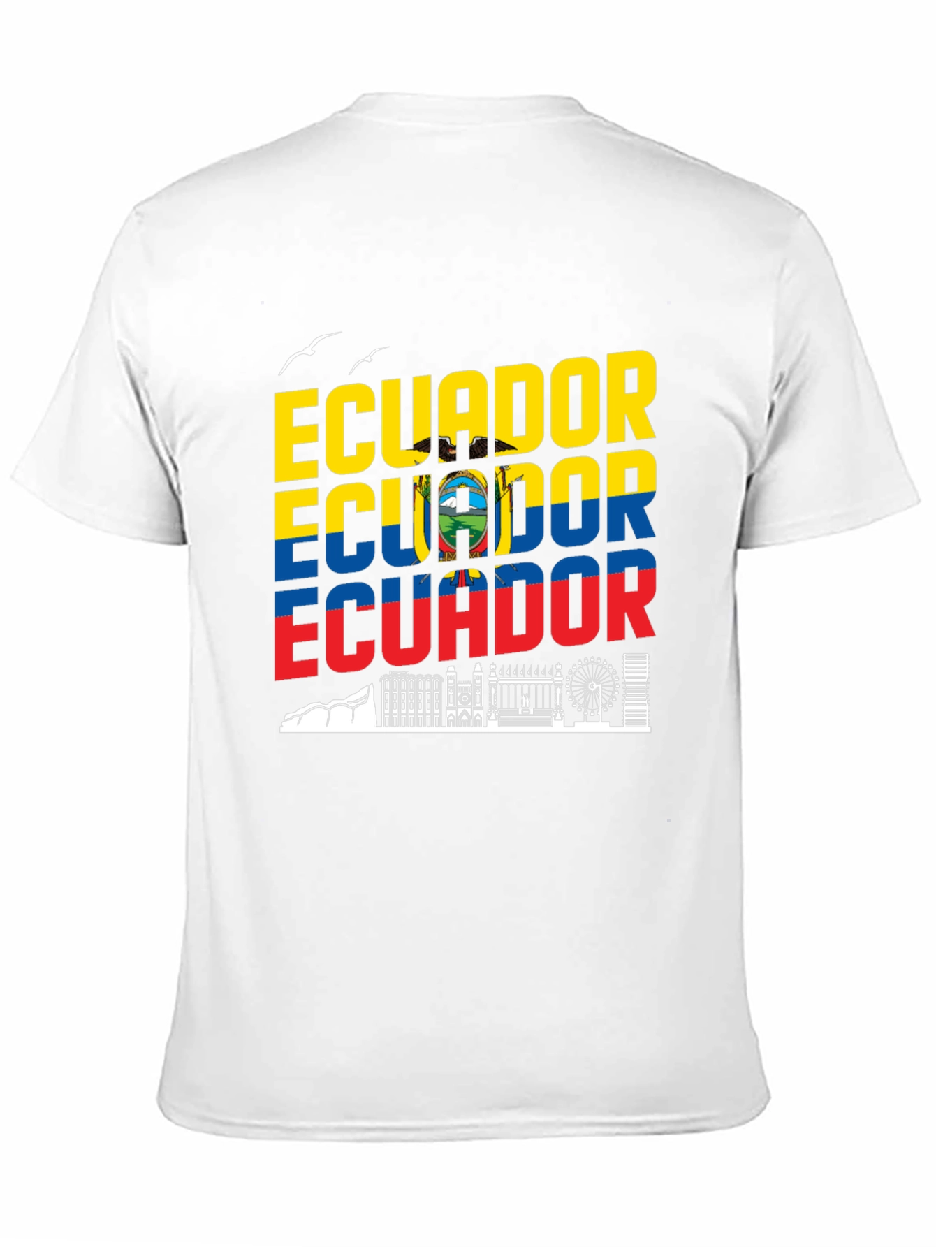 Ecuador Flag Skyline Graphic Print Black T-Shirt