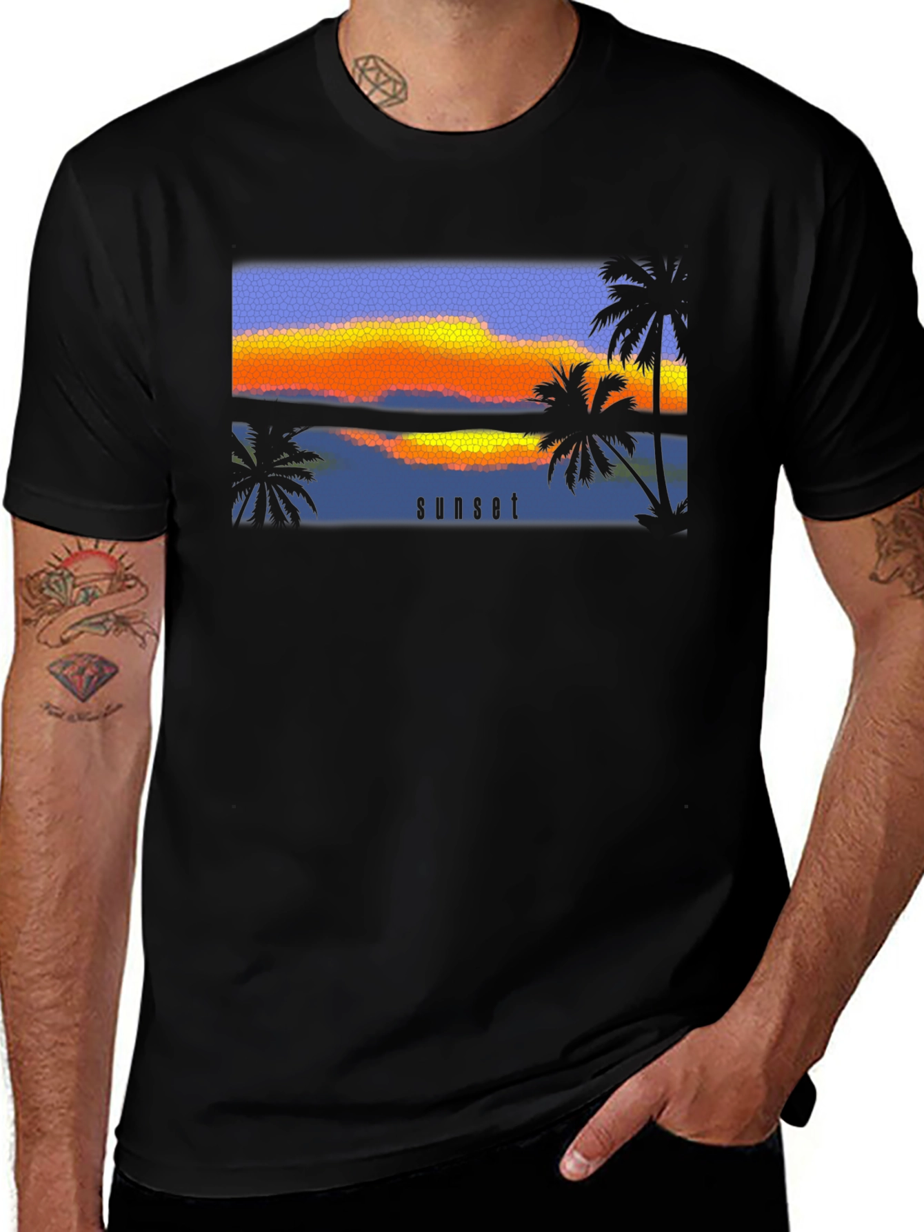 Sunset Palm T-Shirt - Black Graphic Tee