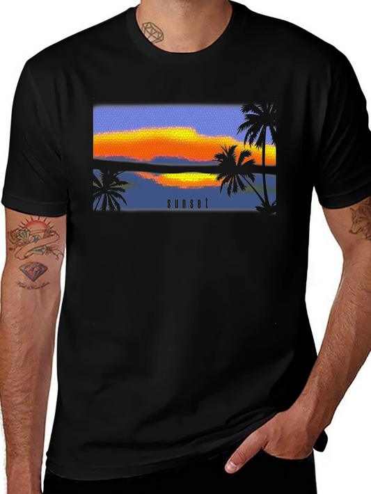 Sunset Palm T-Shirt - Black Graphic Tee