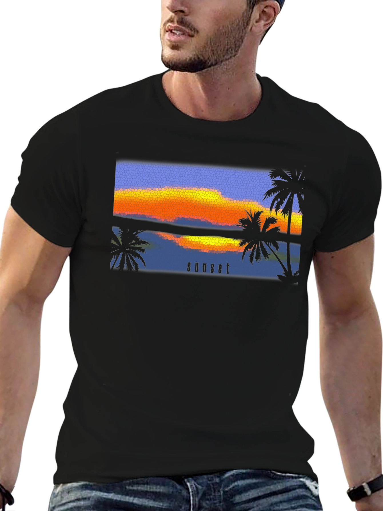 Sunset Palm T-Shirt - Black Graphic Tee