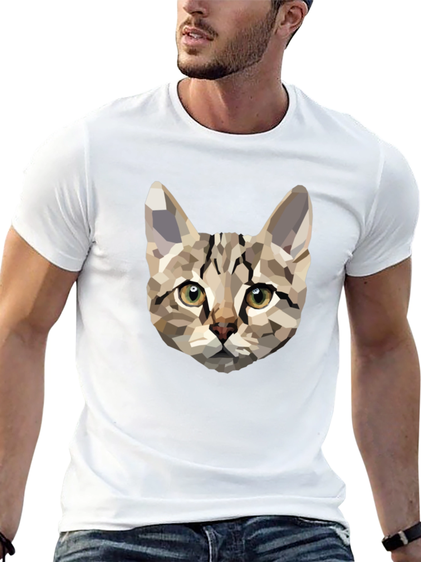 Geometric Cat Print Black T-Shirt