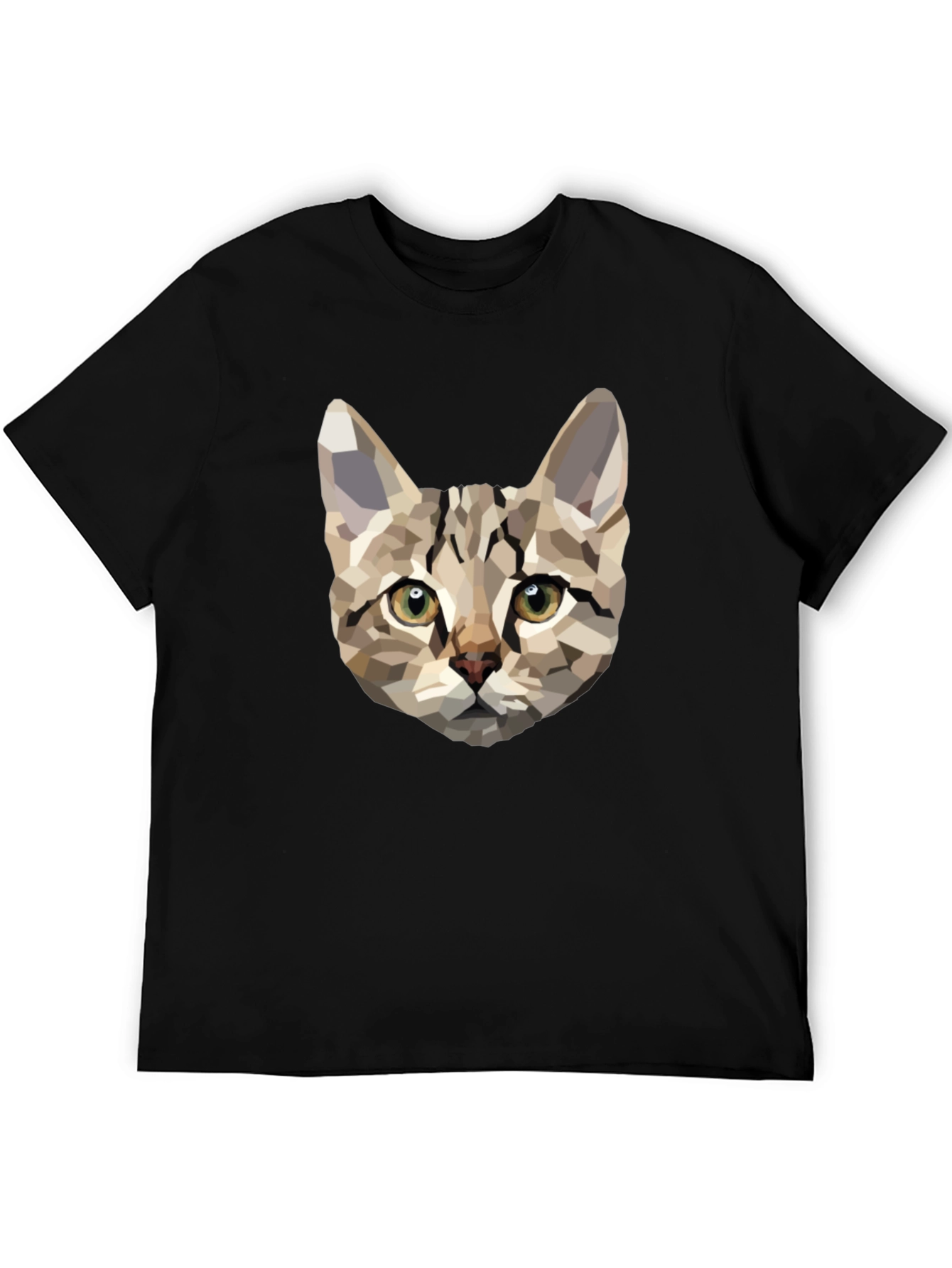 Geometric Cat Print Black T-Shirt