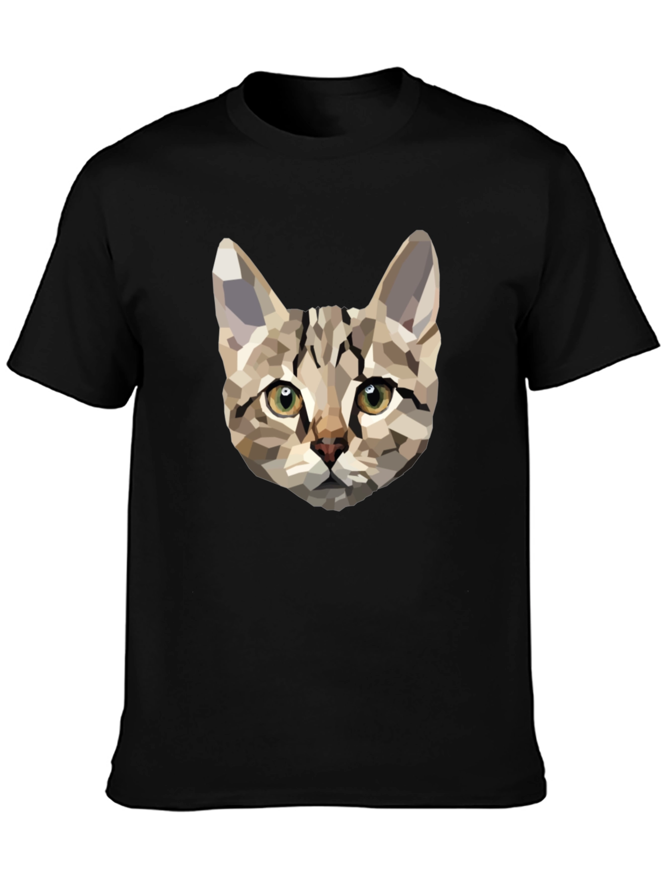 Geometric Cat Print Black T-Shirt