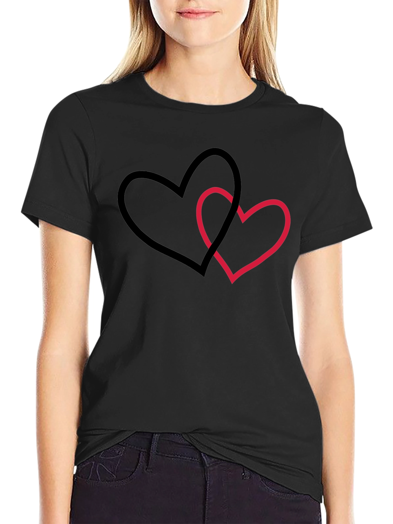 Interlocking Hearts Graphic Tee - Black