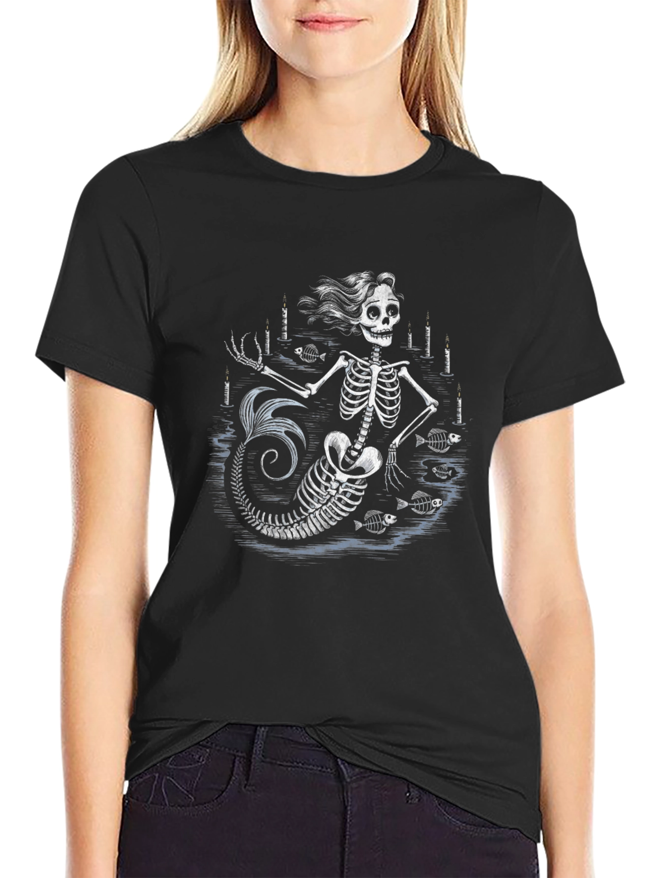 Skeleton Mermaid Graphic T-Shirt
