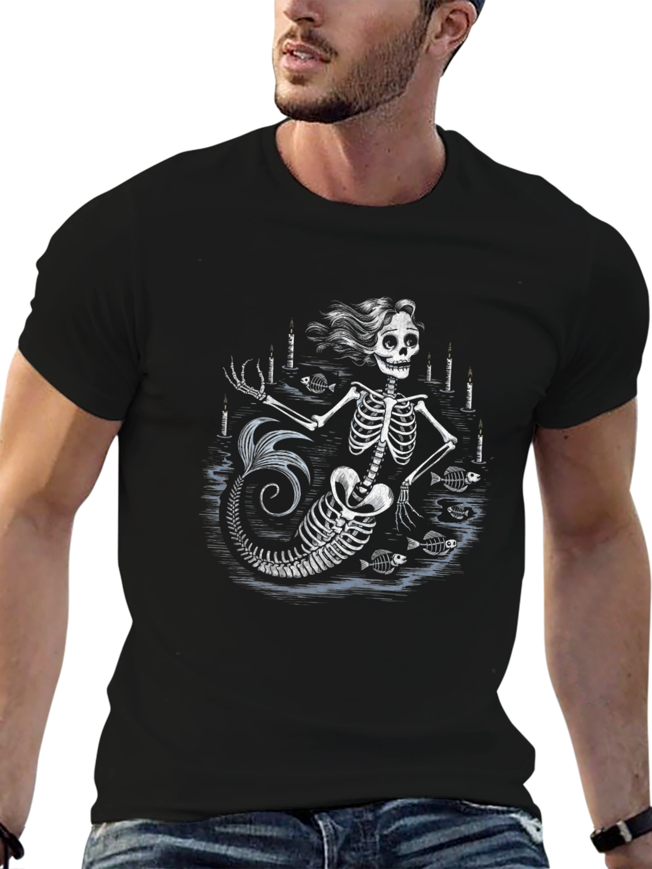 Skeleton Mermaid Graphic T-Shirt