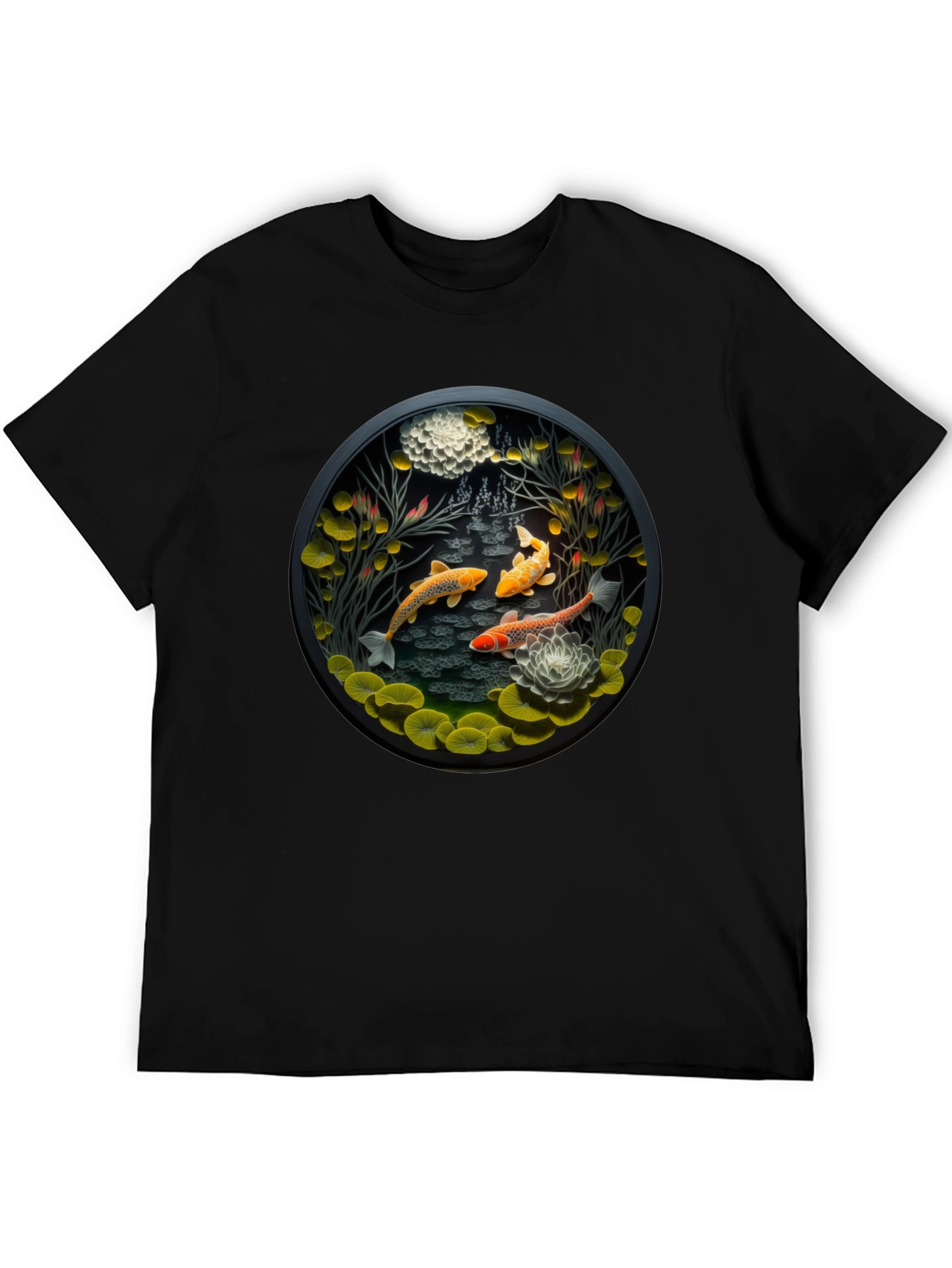 Koi Pond Graphic Tee - Stylish Black T-Shirt