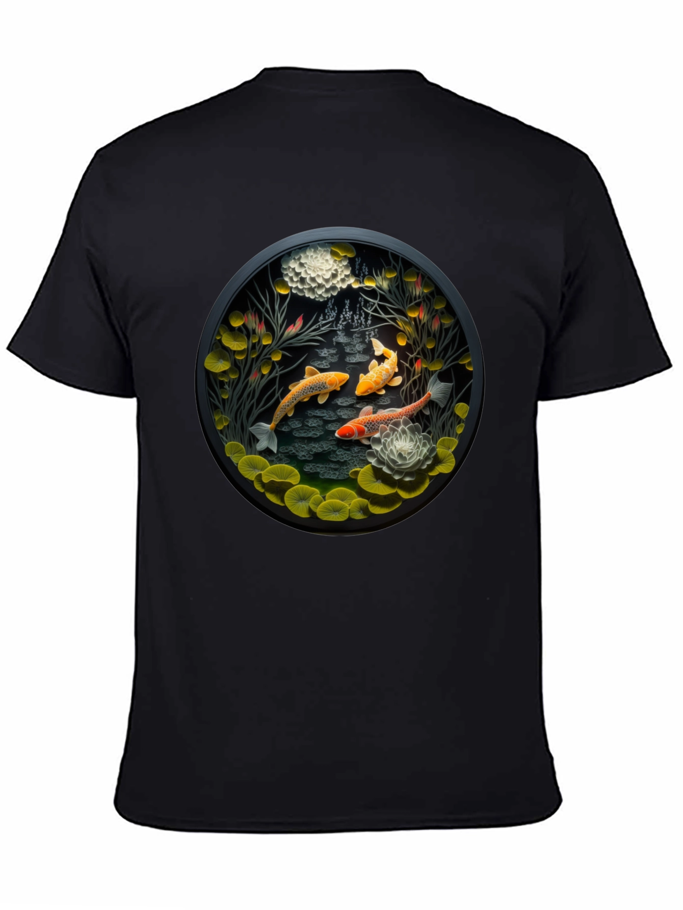 Koi Pond Graphic Tee - Stylish Black T-Shirt