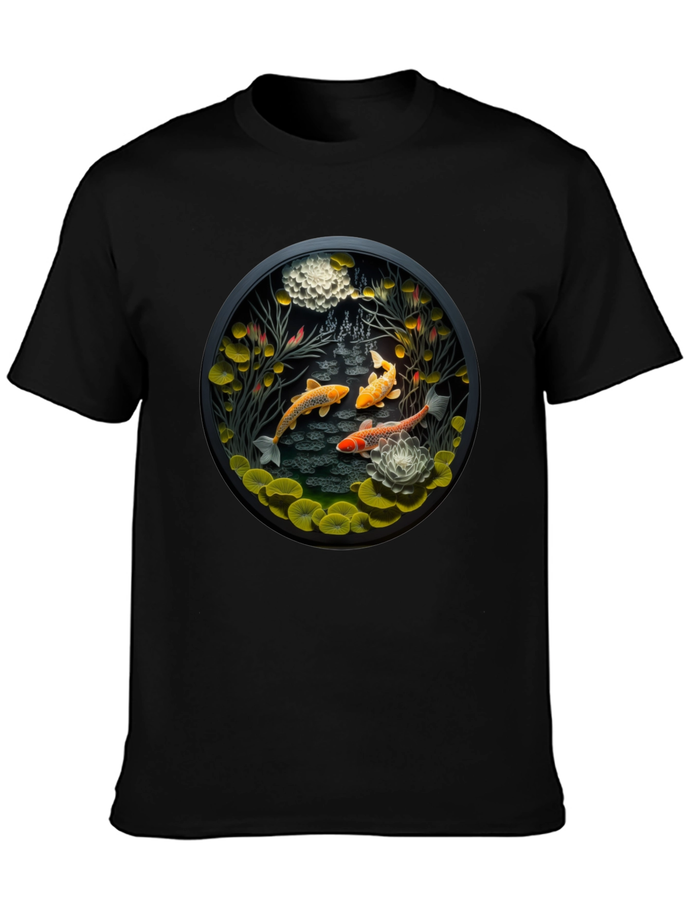 Koi Pond Graphic Tee - Stylish Black T-Shirt