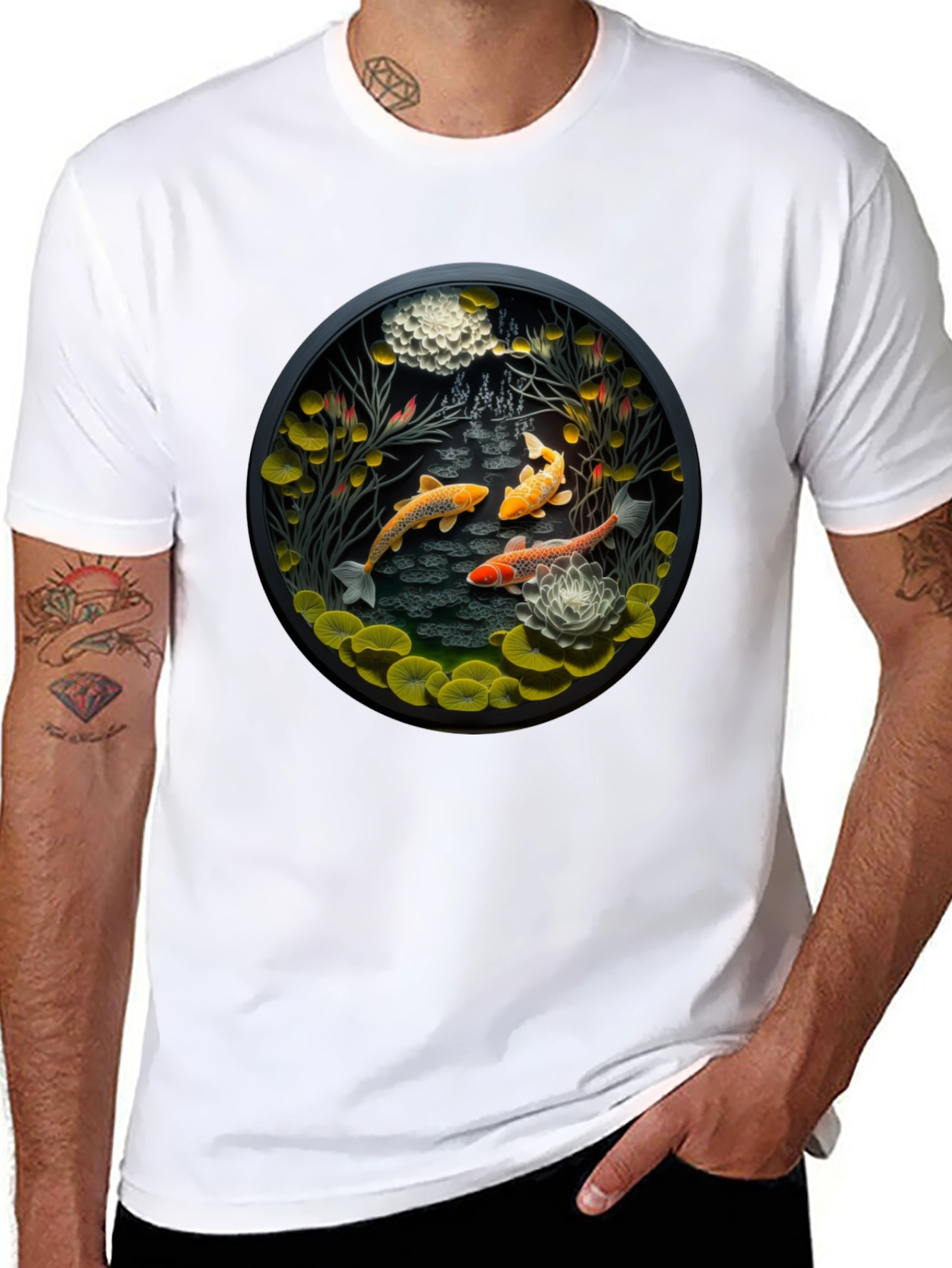 Koi Pond Graphic Tee - Stylish Black T-Shirt