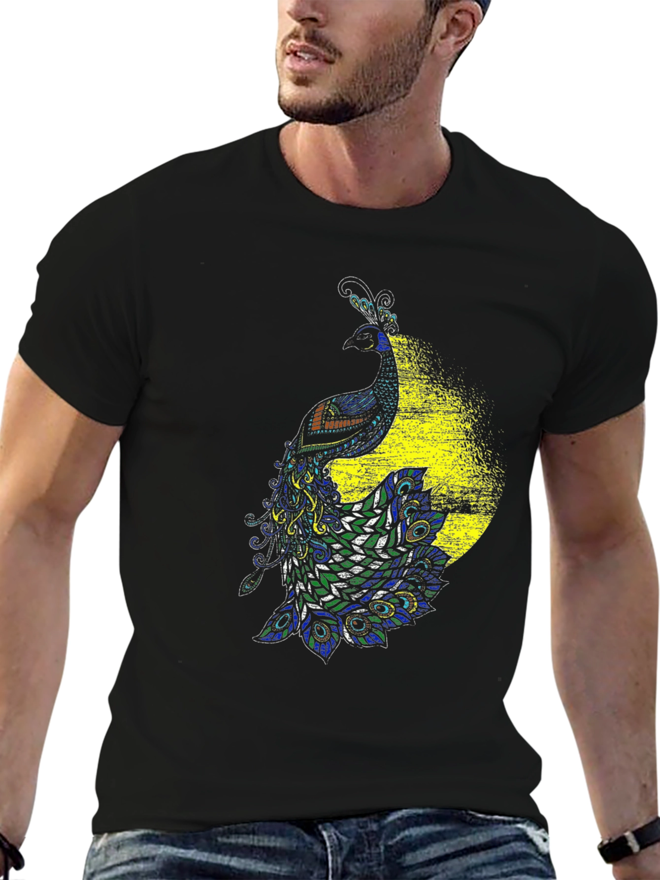 Peacock Graphic Black T-Shirt - Bold & Stylish Design