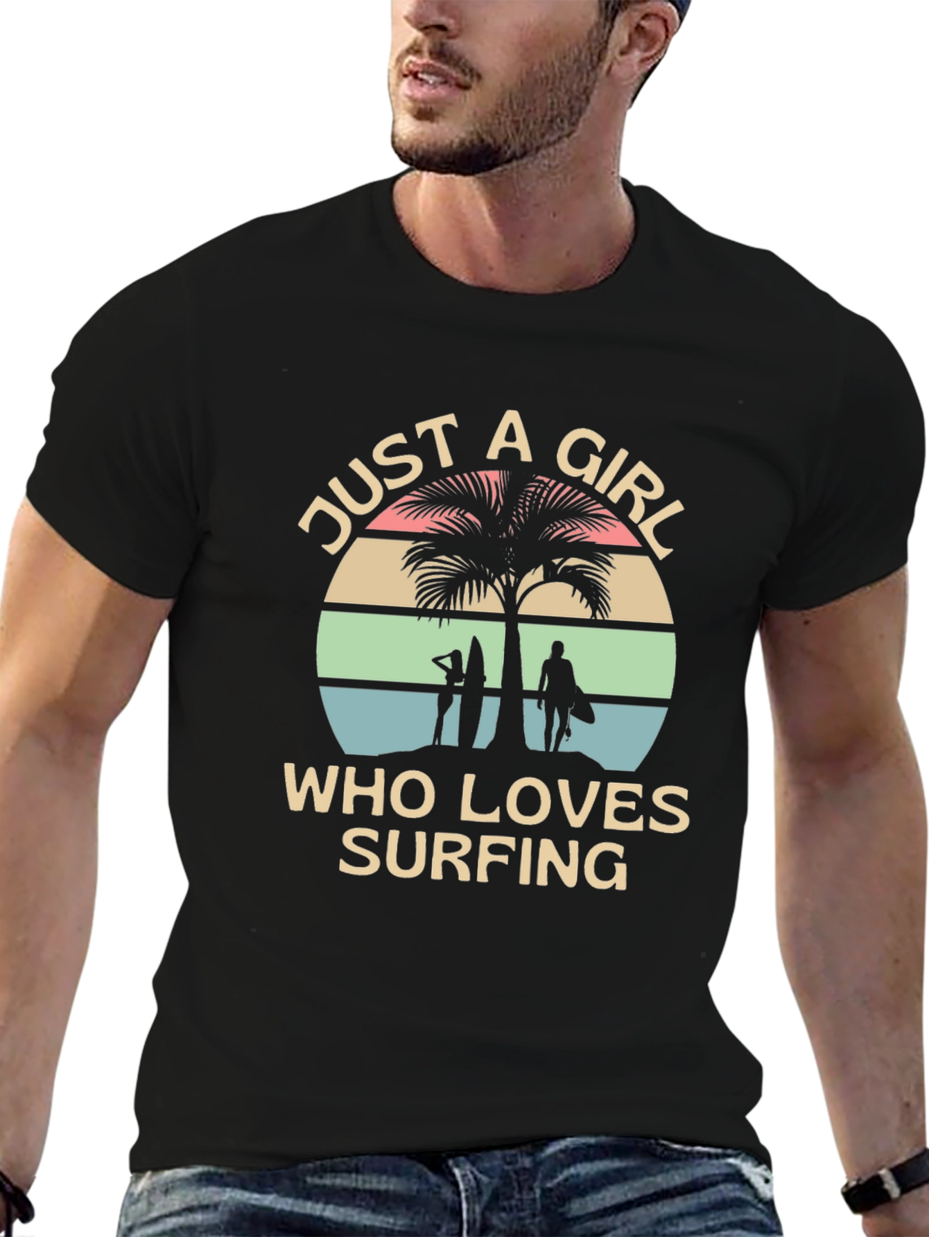 Surfing Girl Tee - Beach Lover Graphic T-Shirt