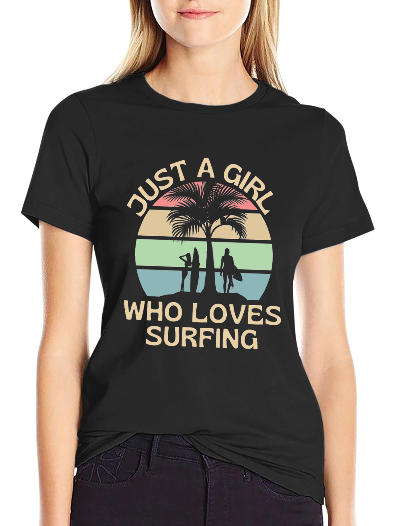 Surfing Girl Tee - Beach Lover Graphic T-Shirt