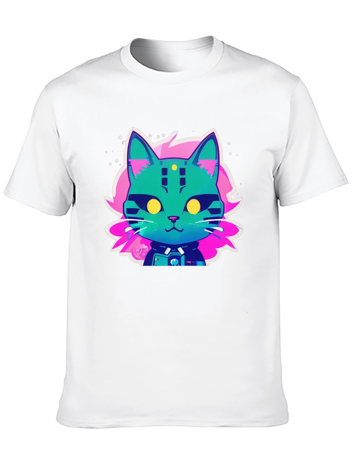 Cyberpunk Cat Graphic T-Shirt - Black Cotton Tee