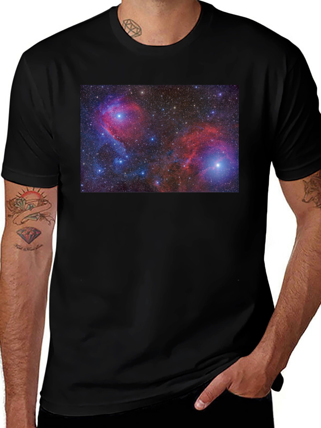 Nebula Print Black Cotton T-Shirt