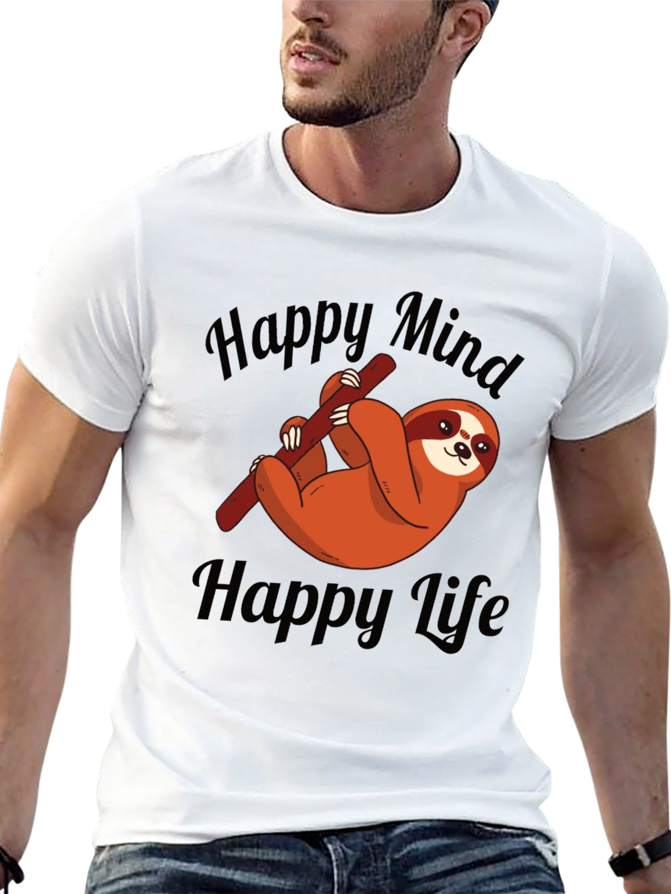 Happy Sloth Graphic Tee - Mind Life Relaxed Fit