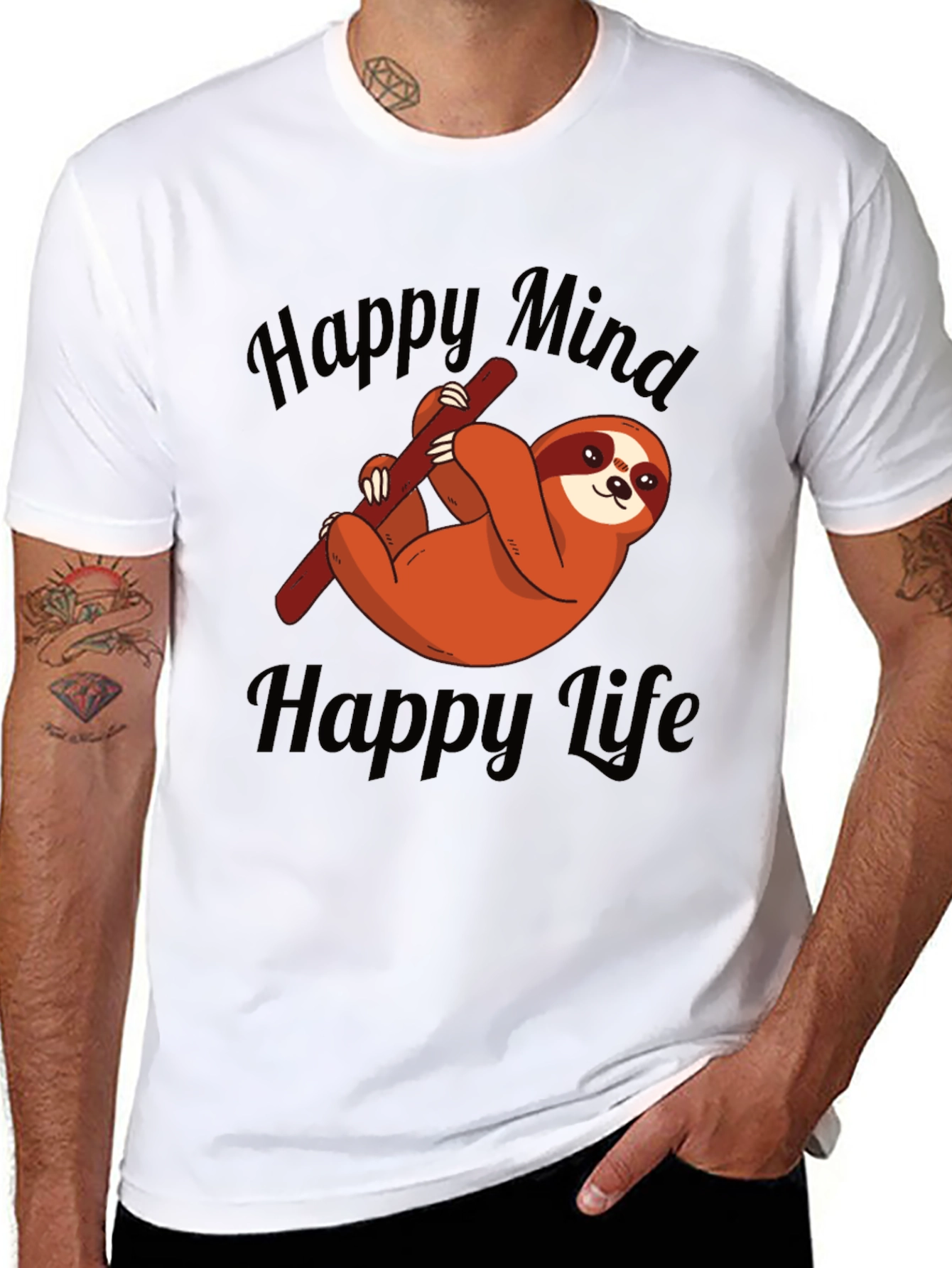 Happy Sloth Graphic Tee - Mind Life Relaxed Fit