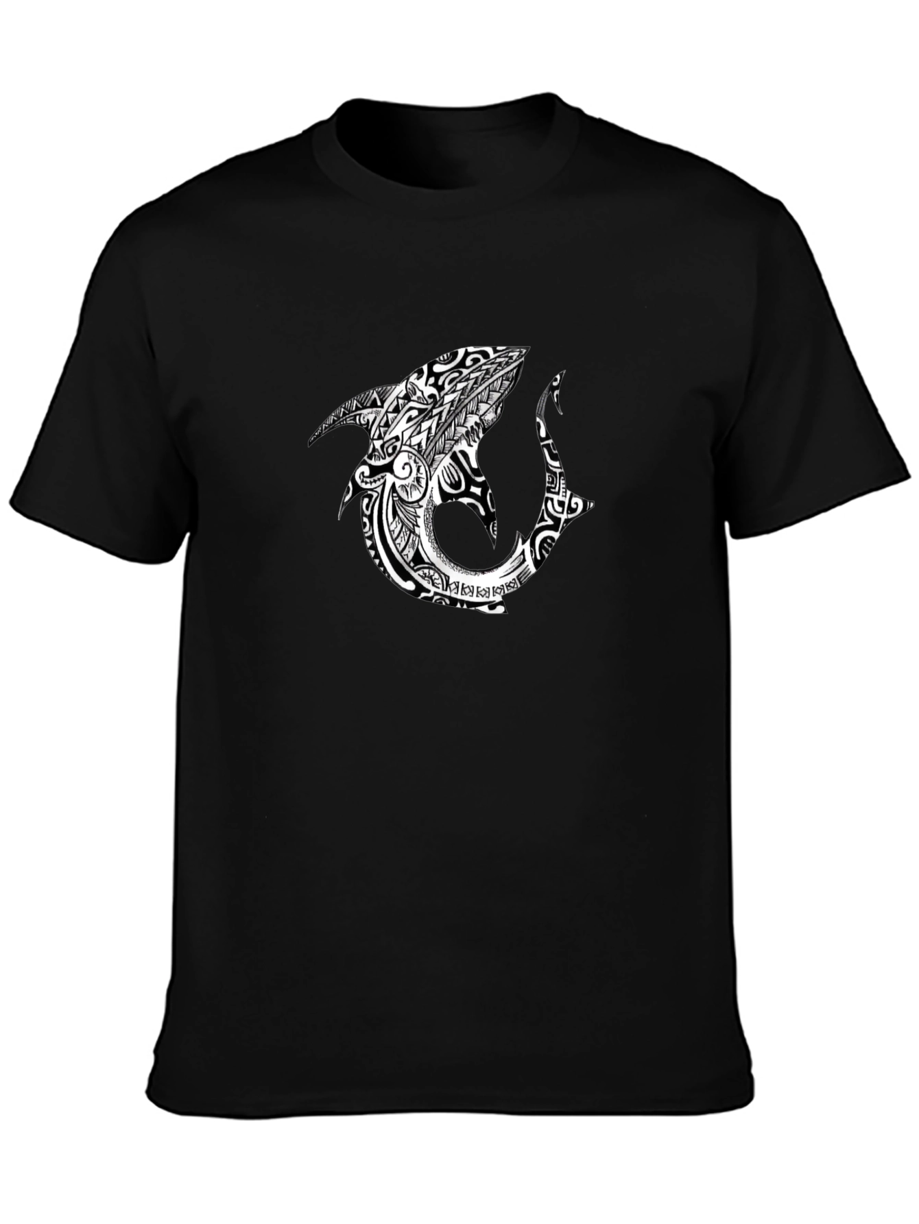 Tribal Shark Black Graphic Tee