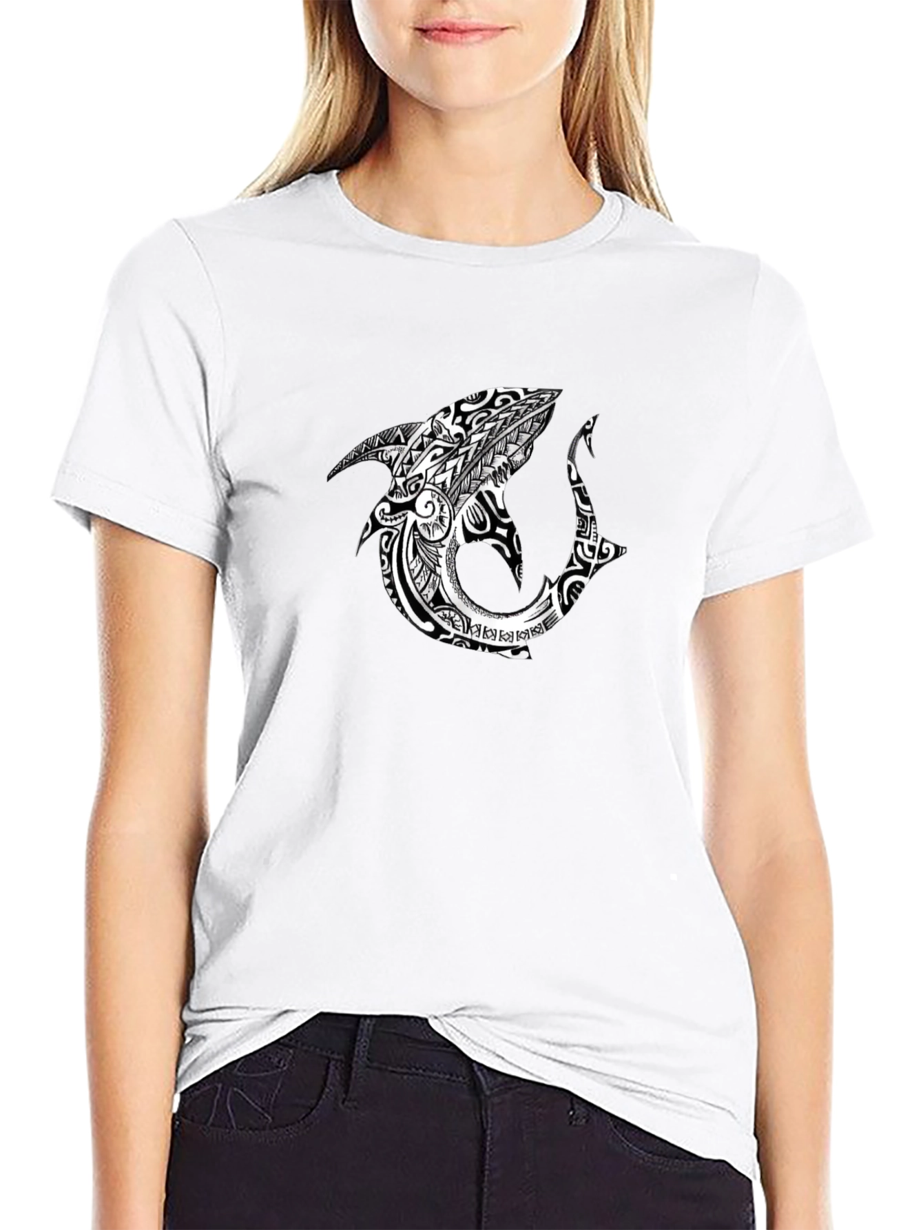Tribal Shark Black Graphic Tee