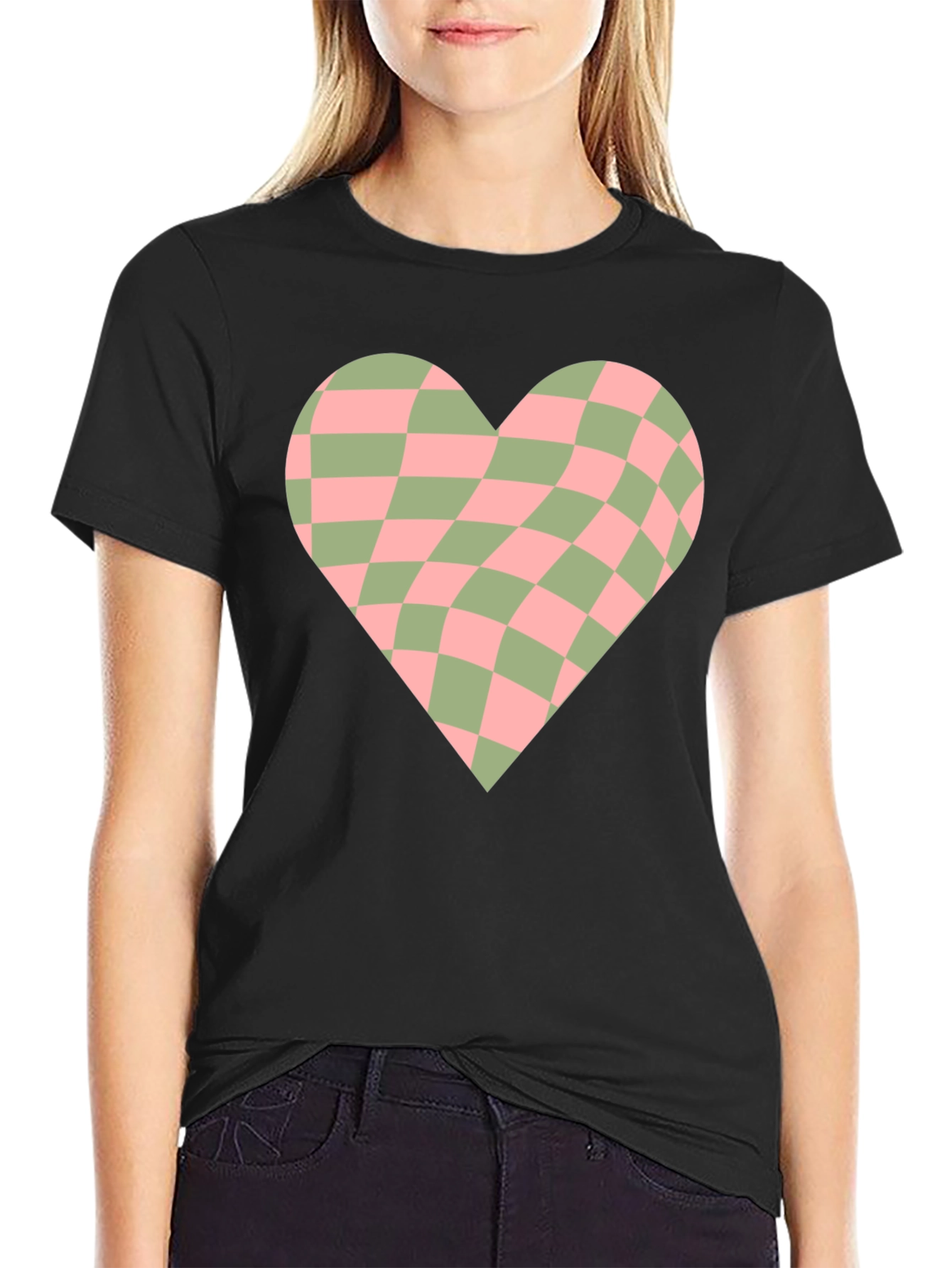 Retro Checkerboard Heart Graphic Tee