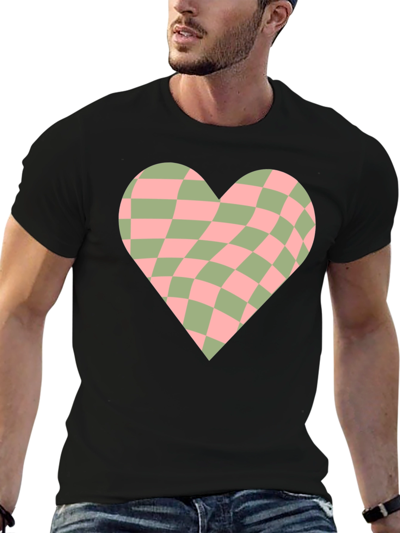 Retro Checkerboard Heart Graphic Tee