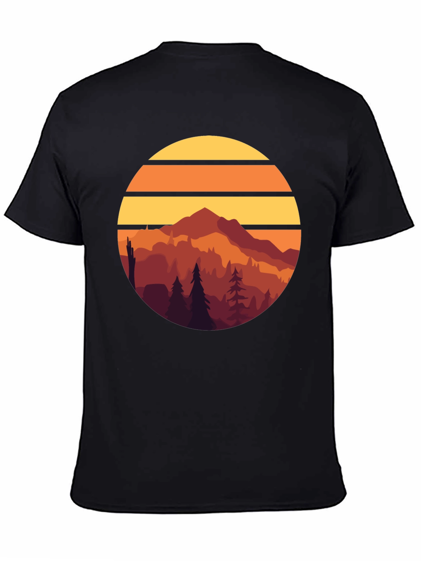 Retro Mountain Sunset Graphic Tee - Black Cotton T-Shirt