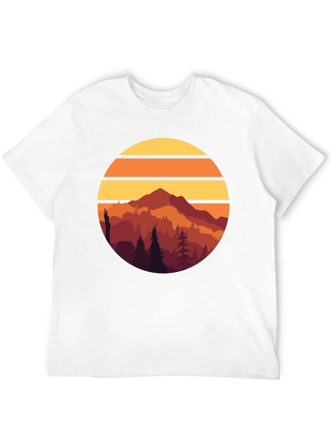 Retro Mountain Sunset Graphic Tee - Black Cotton T-Shirt
