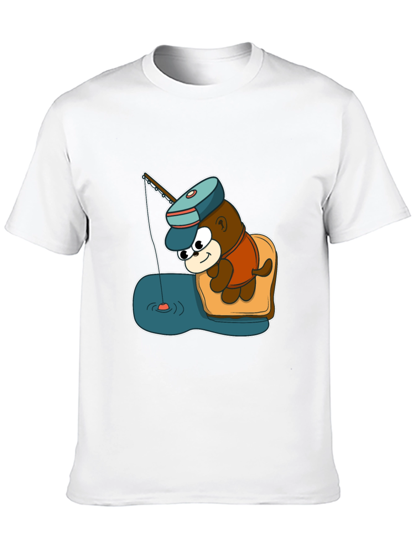 Cartoon Bear Fishing Graphic Tee - Black