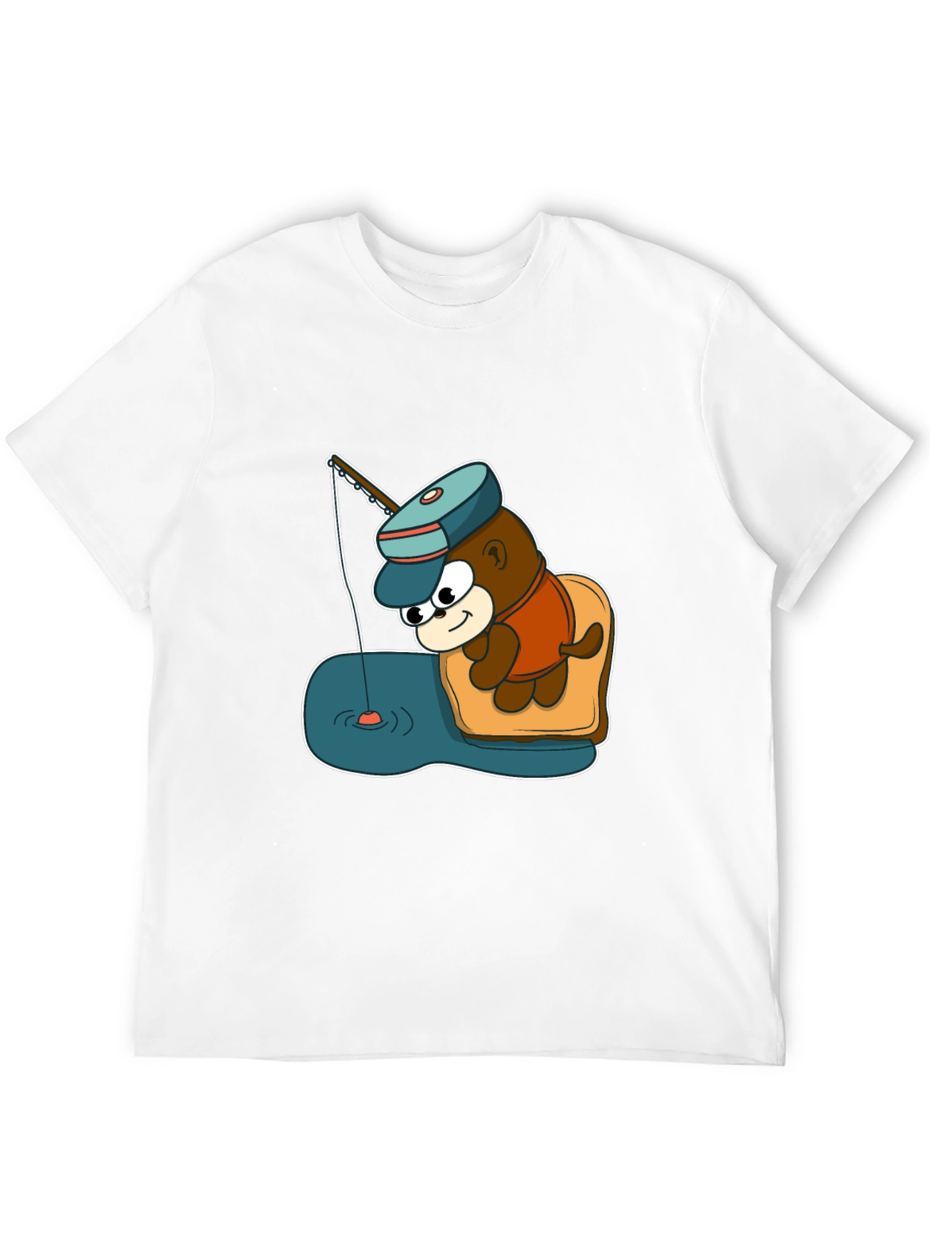 Cartoon Bear Fishing Graphic Tee - Black