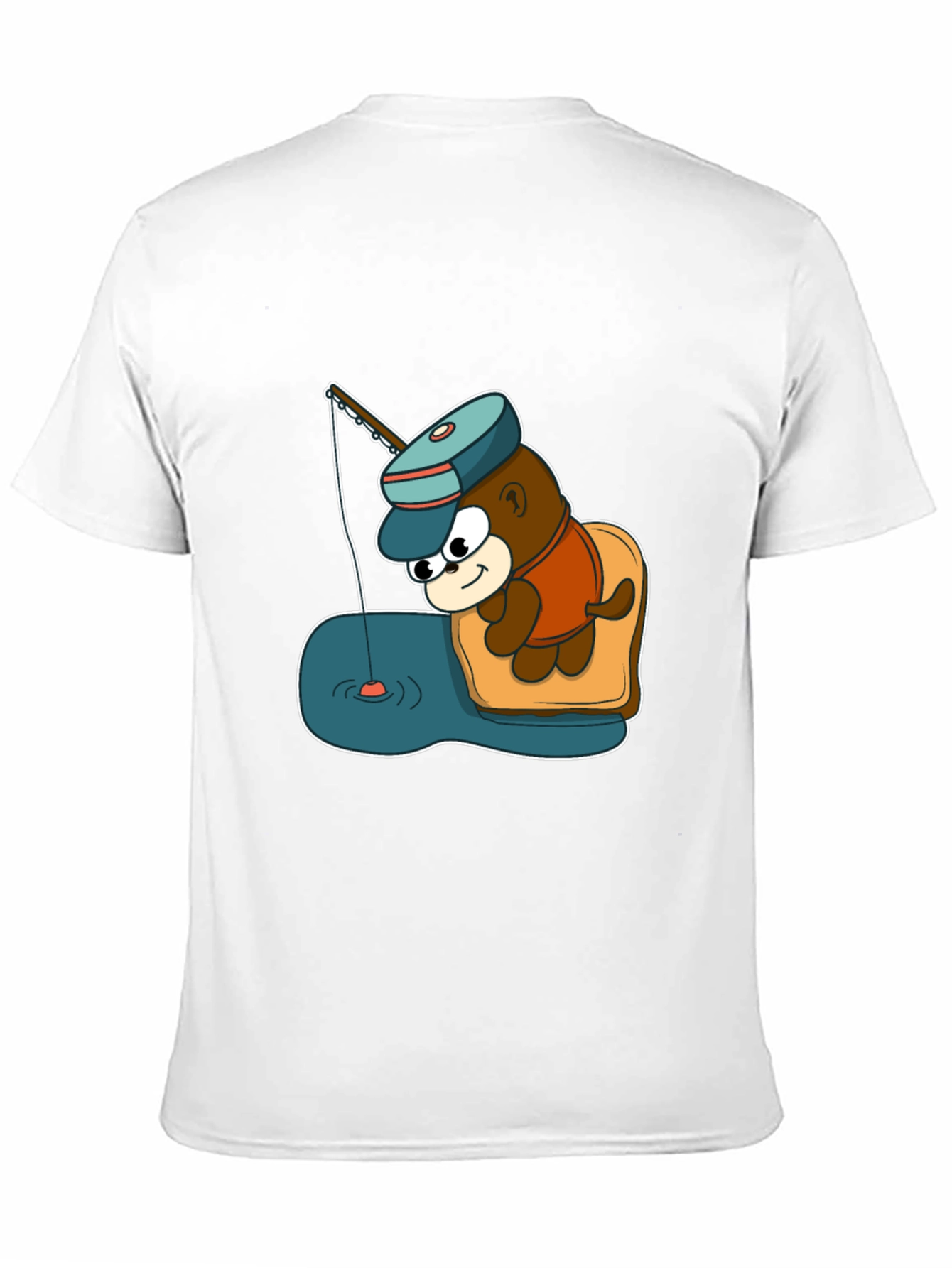 Cartoon Bear Fishing Graphic Tee - Black