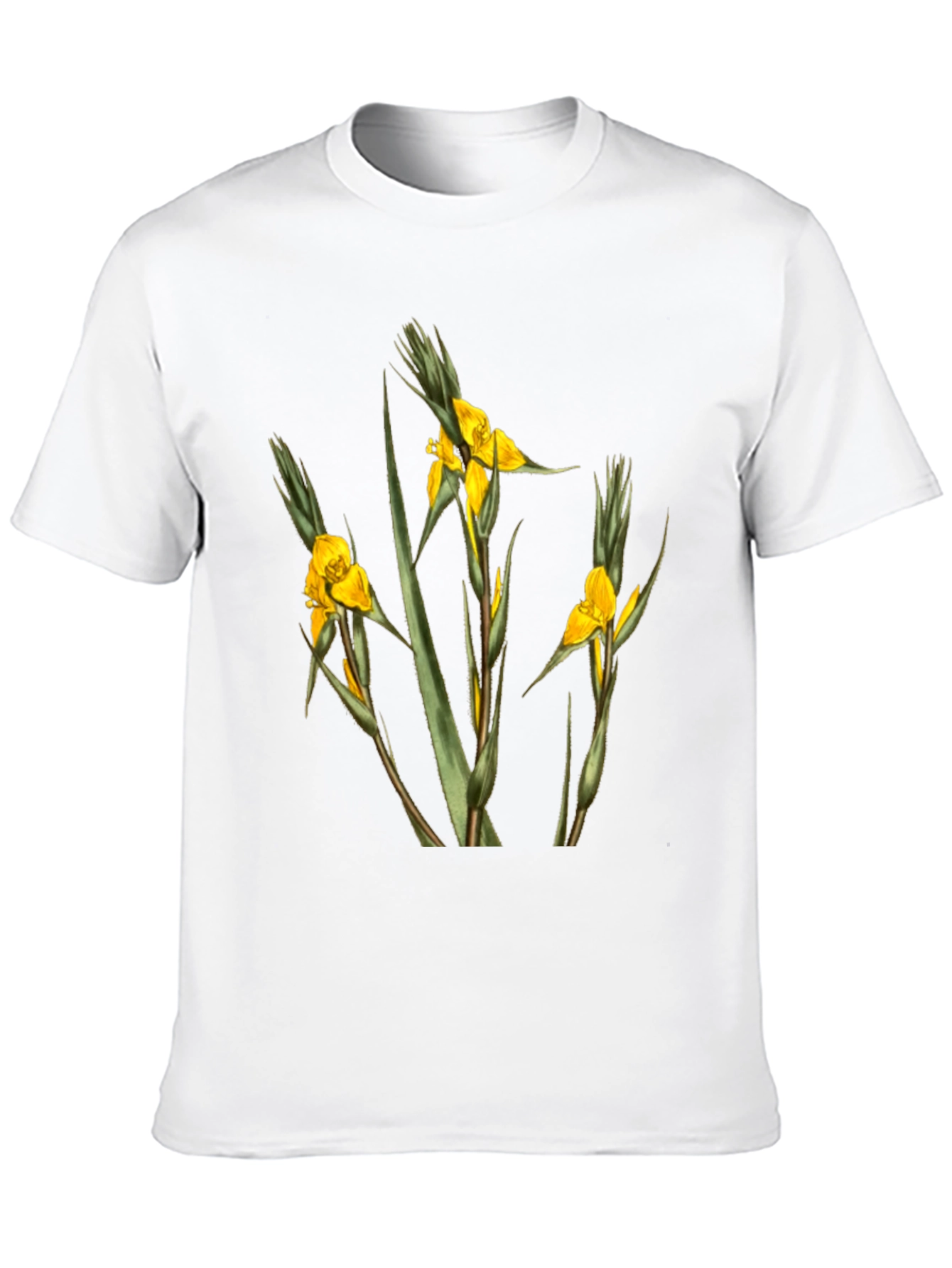 Botanical Yellow Flower Graphic Black T-Shirt