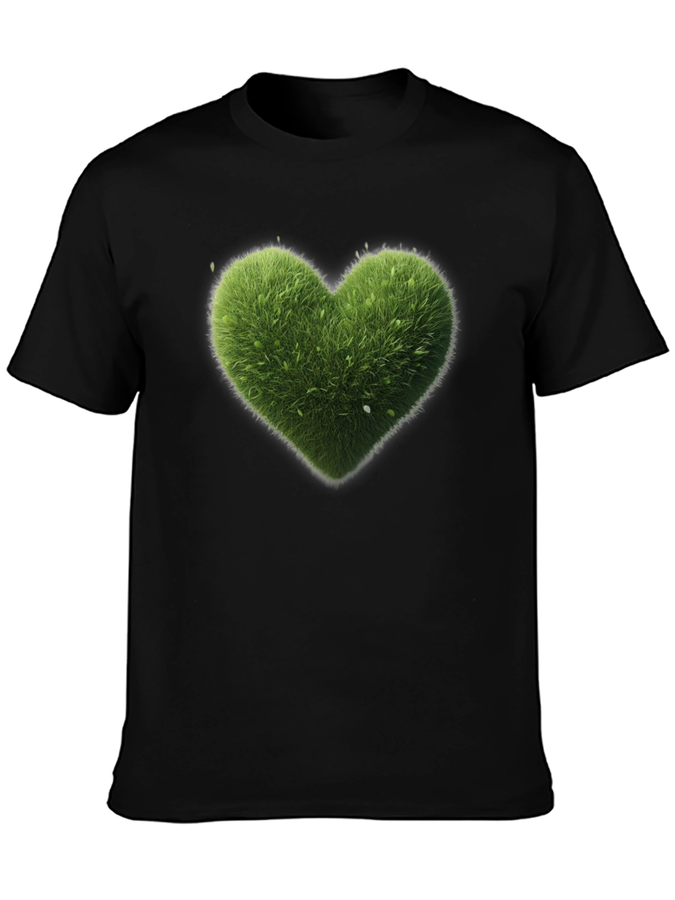 Green Heart Graphic Tee - Black Cotton T-Shirt