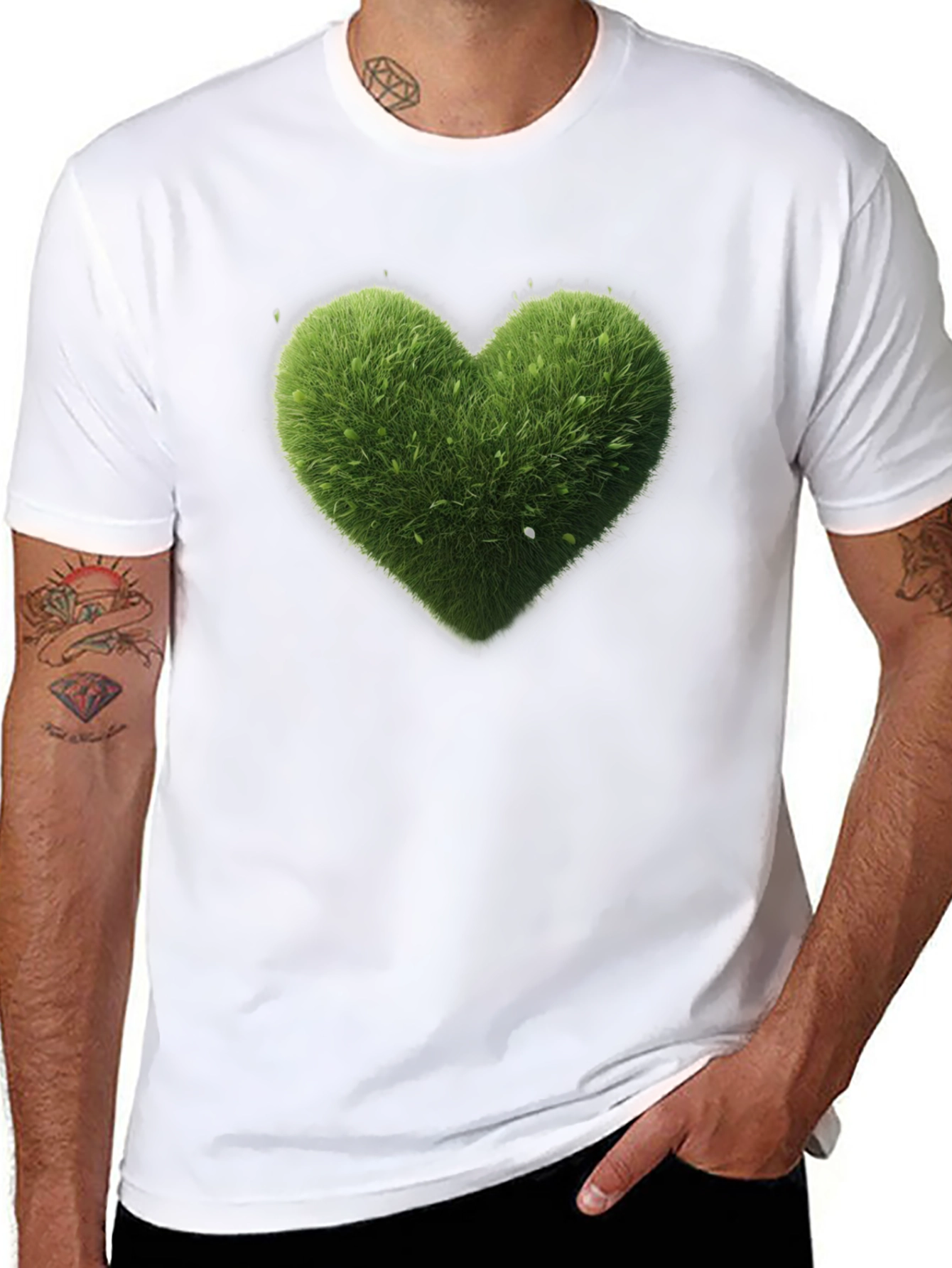 Green Heart Graphic Tee - Black Cotton T-Shirt