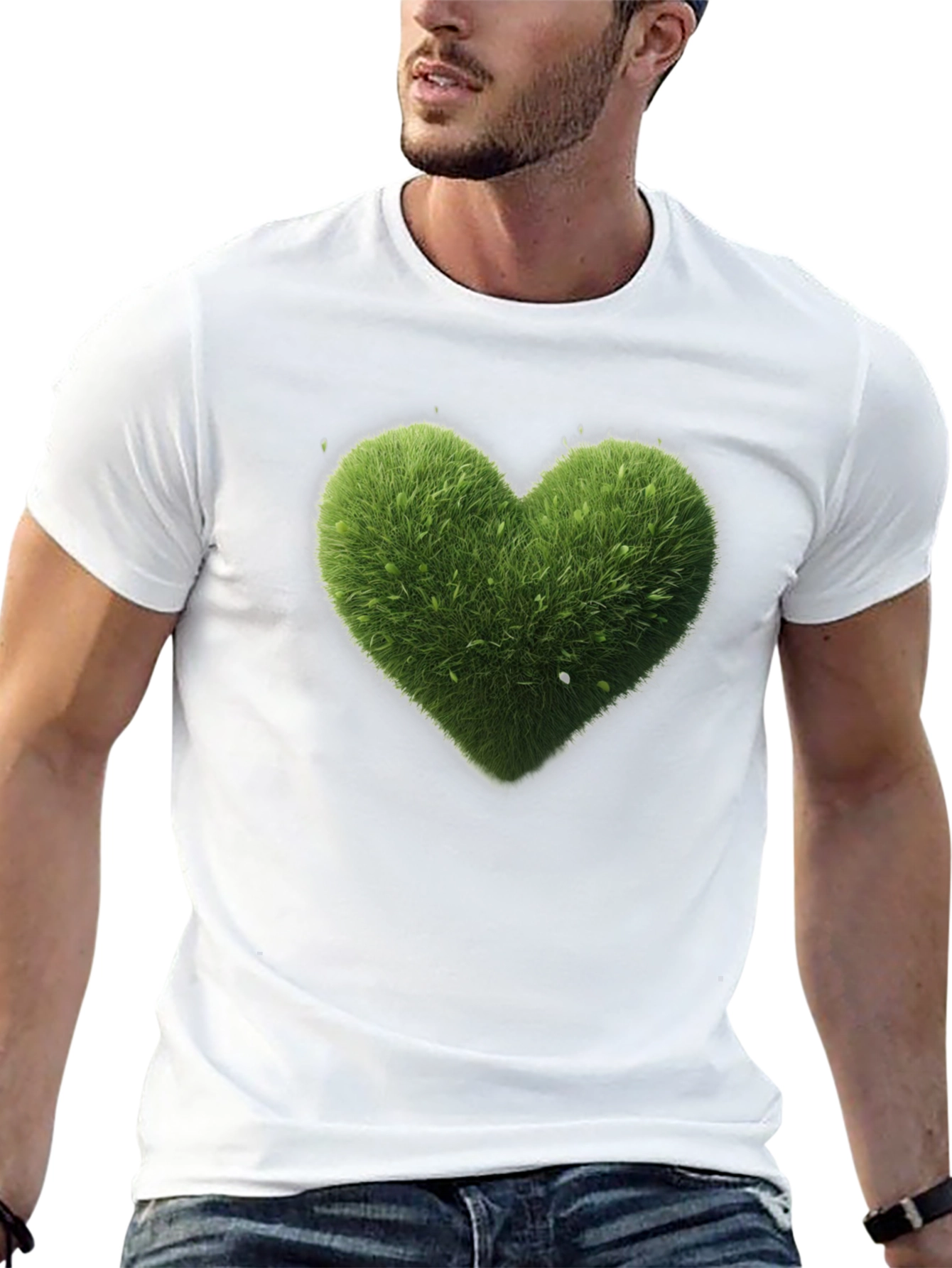 Green Heart Graphic Tee - Black Cotton T-Shirt