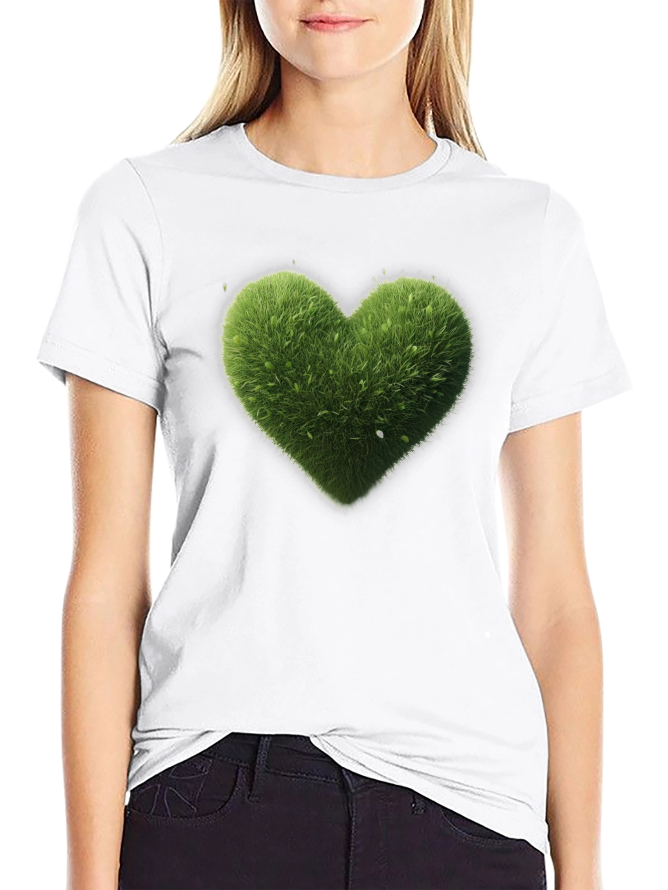 Green Heart Graphic Tee - Black Cotton T-Shirt