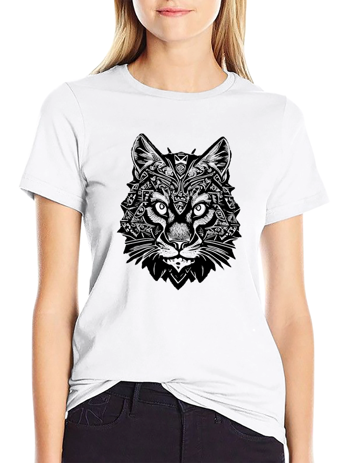 Geometric Wolf Graphic Tee - Black