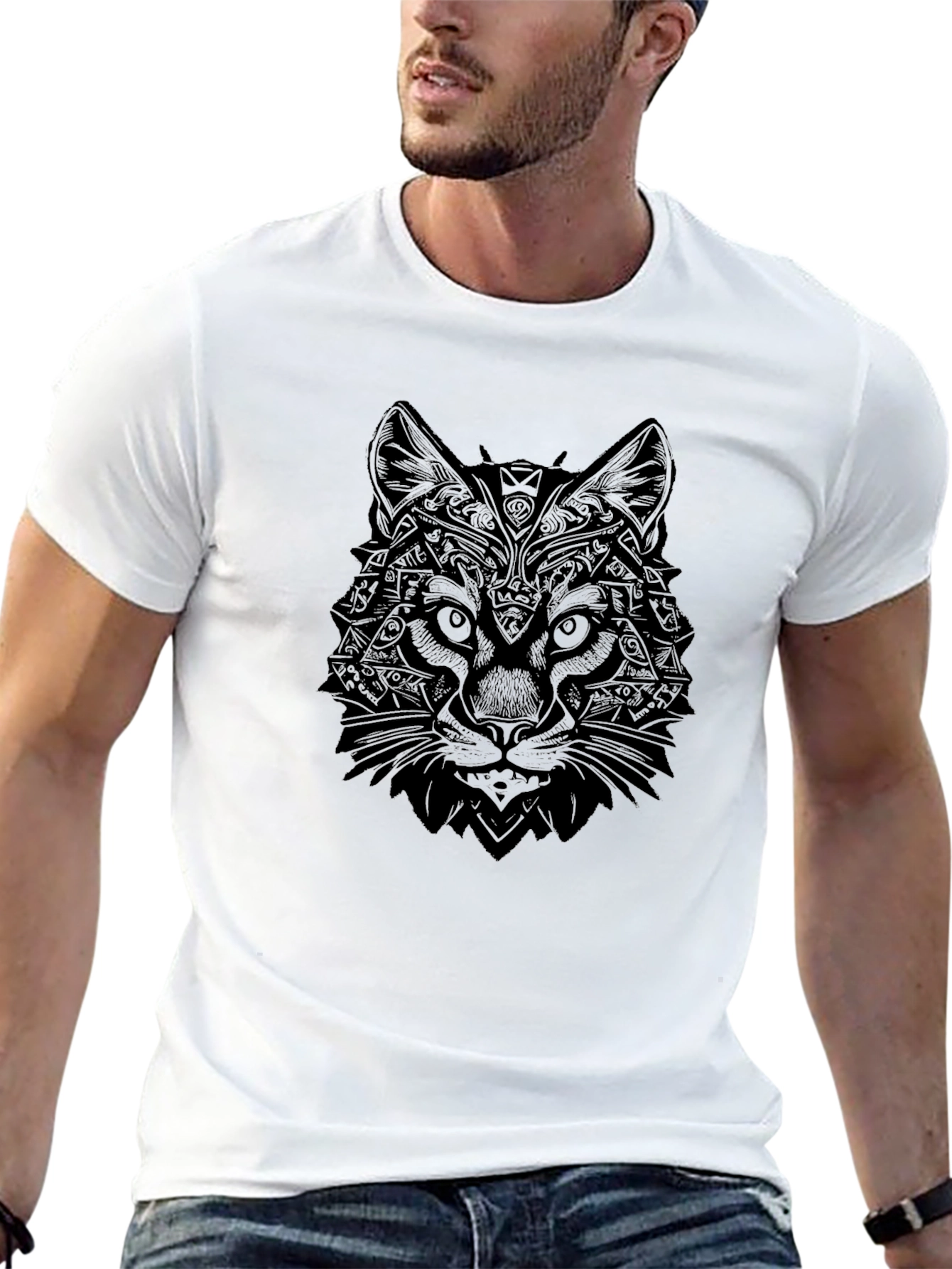 Geometric Wolf Graphic Tee - Black