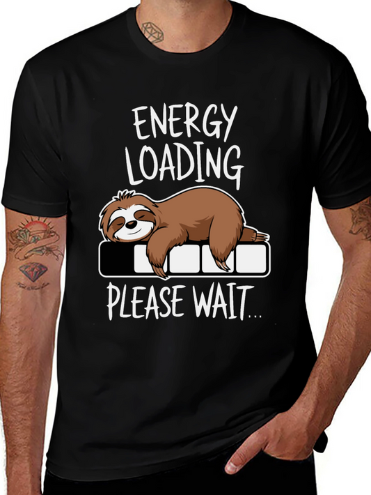 Energy Loading Sloth Graphic Tee - Funny Casual Shirt