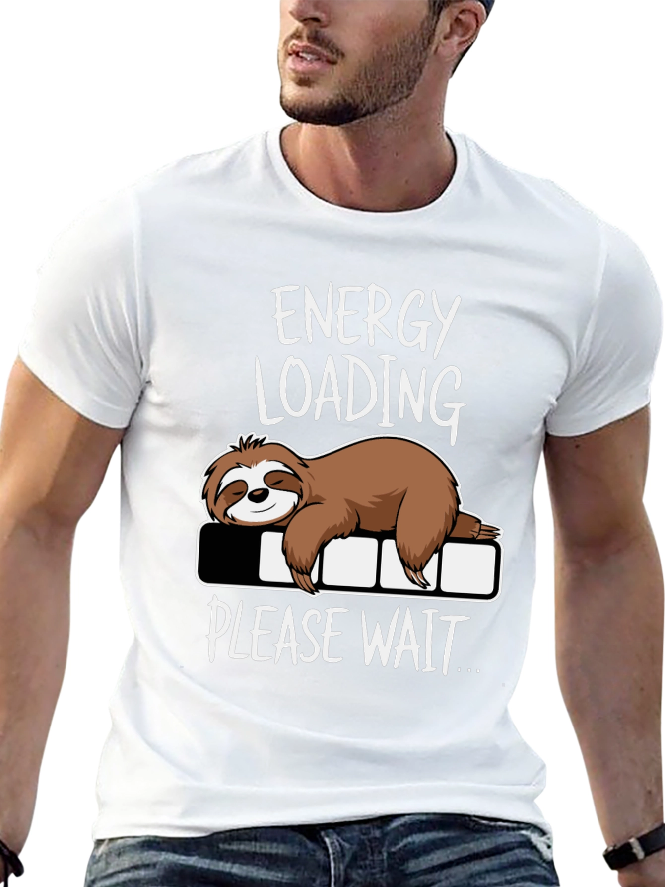 Energy Loading Sloth Graphic Tee - Funny Casual Shirt