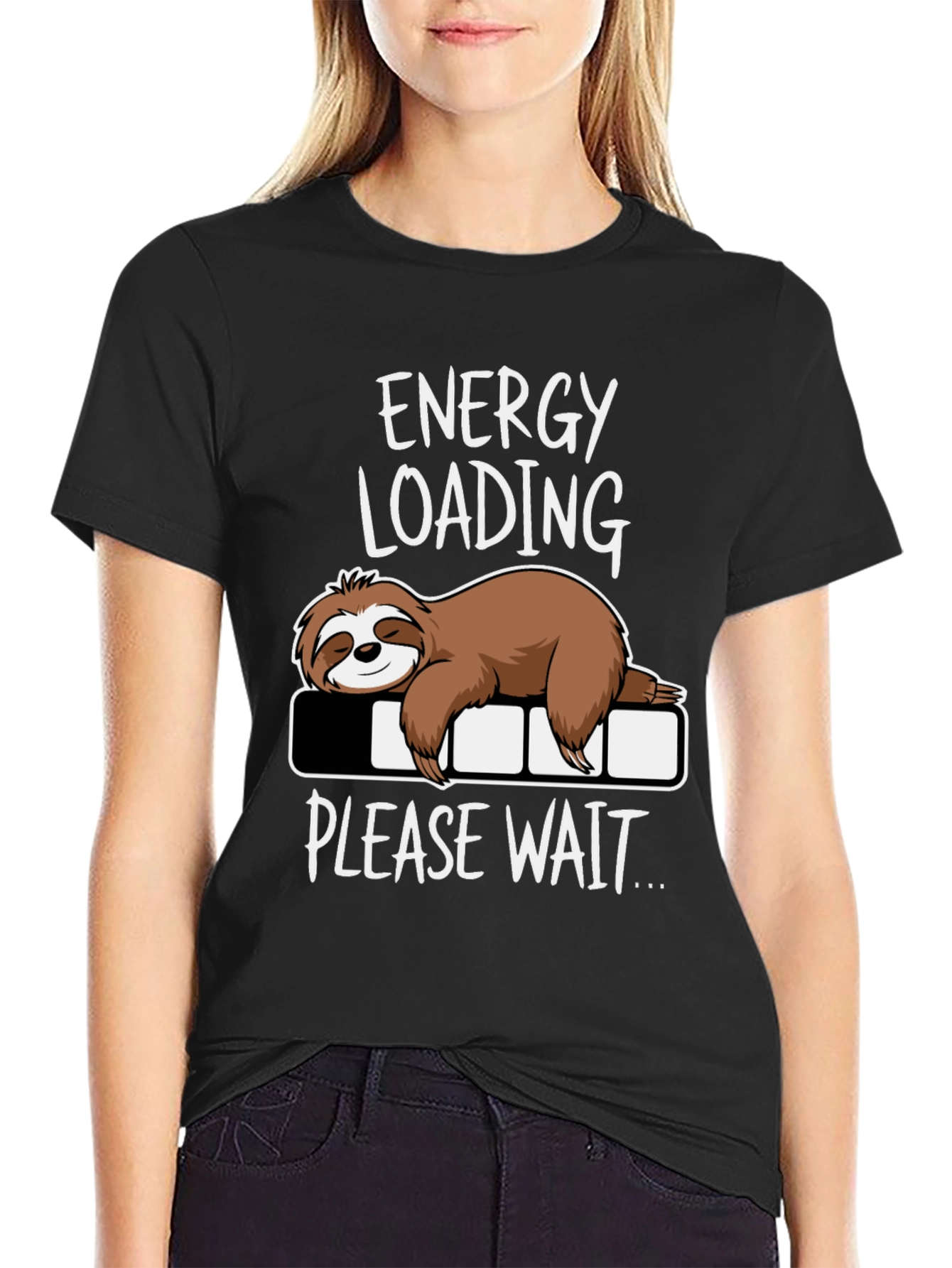Energy Loading Sloth Graphic Tee - Funny Casual Shirt