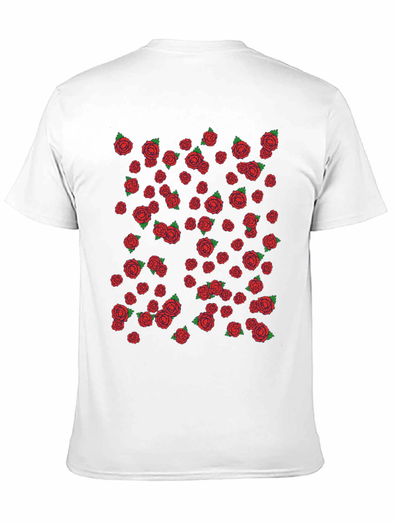 Mens Black T-shirt with Red Rose Pattern