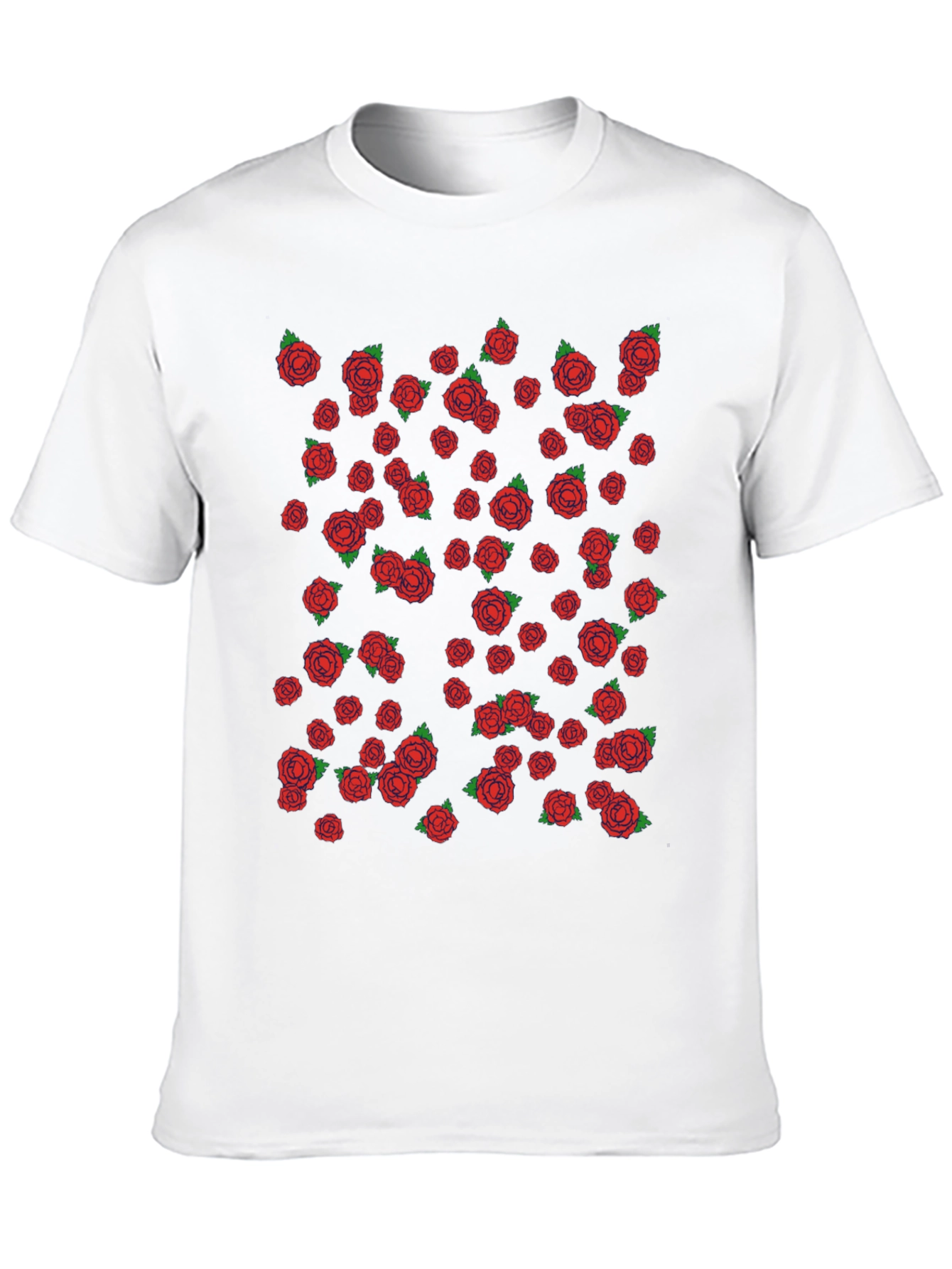 Mens Black T-shirt with Red Rose Pattern